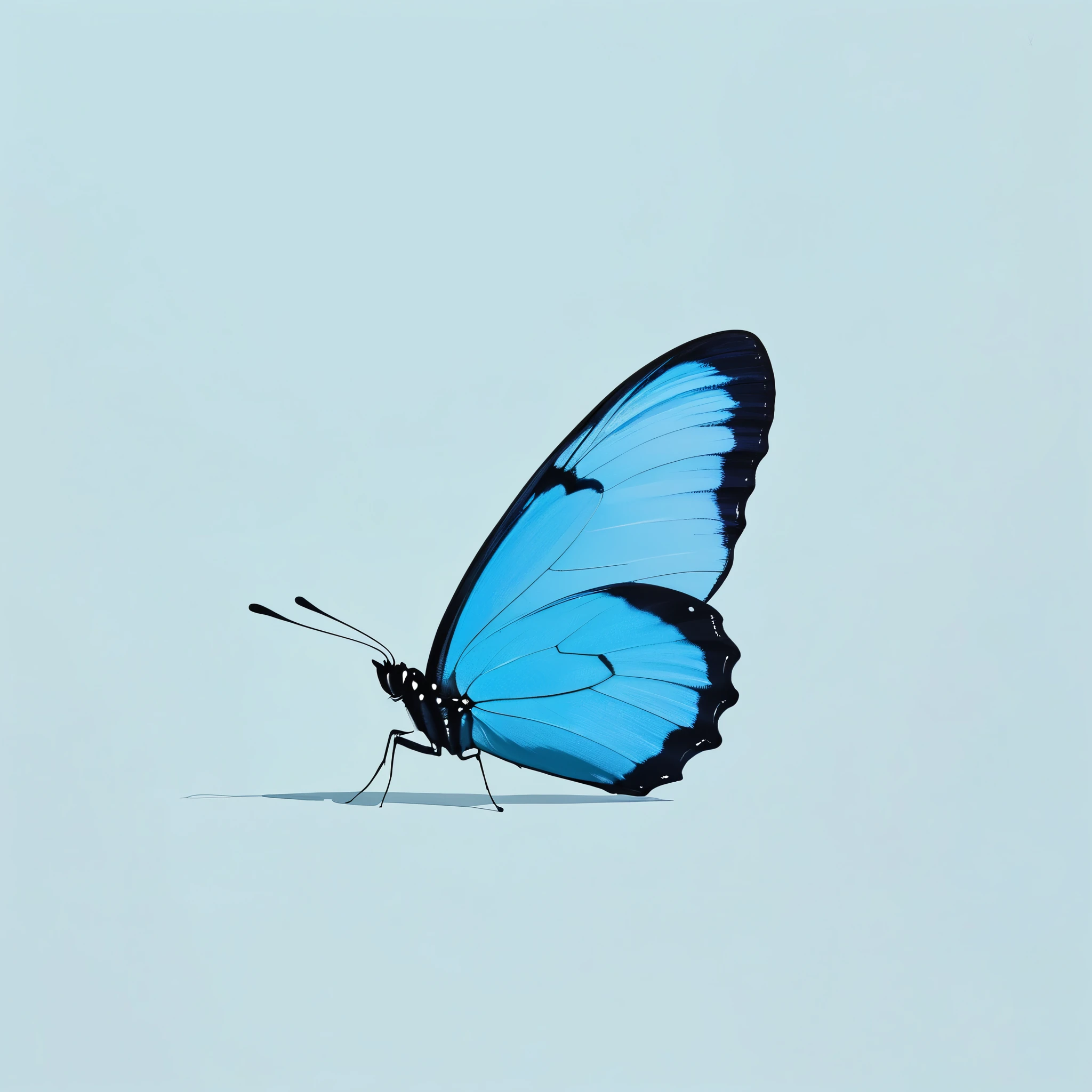 a Minimalist journey，A blue butterfly，Minimalism， illustration，side View，solo