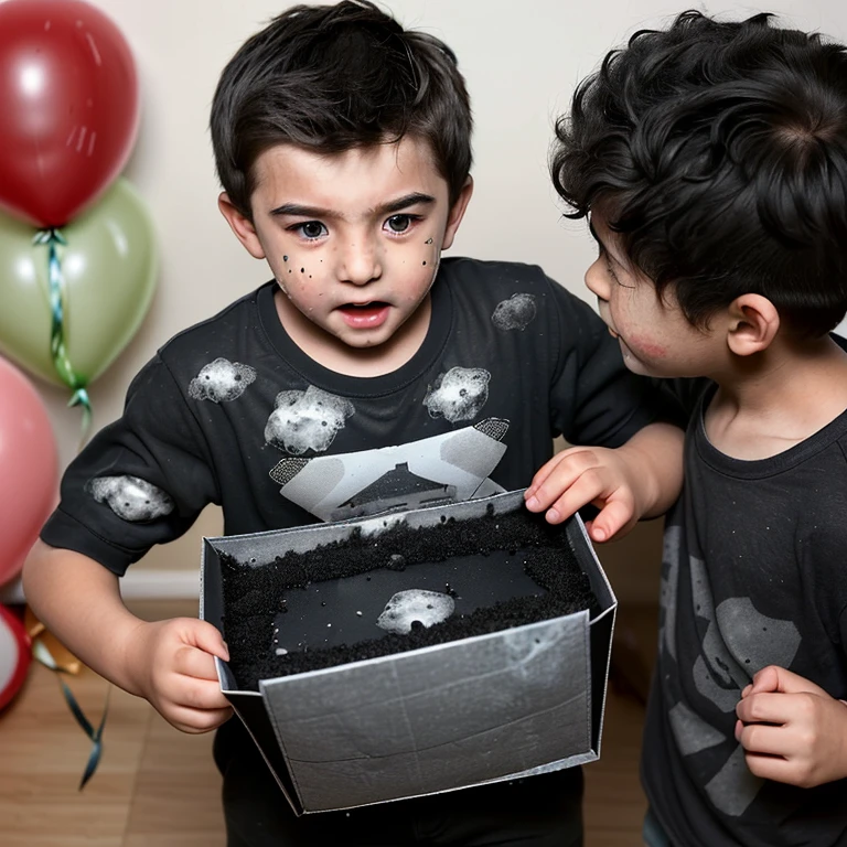 Boy opens birthday present which explodes and leaves him covered in soot