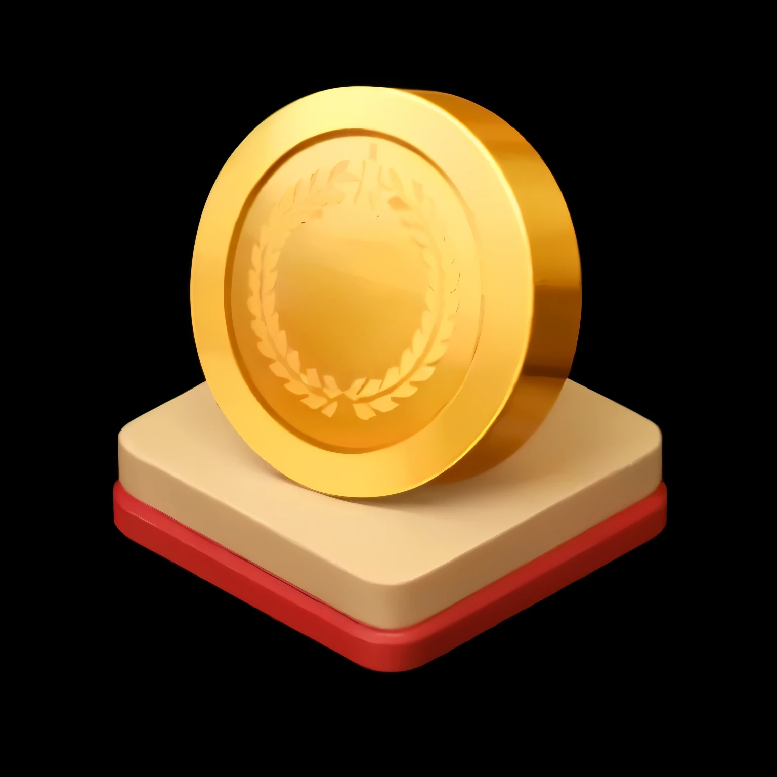 a close up of a Kaneko medal on a red base, 3 d icon for mobile game, Kaneko, Kaneko medal, icon, coin, game icon asset, Award-winning images, Kaneko coins, medal, masterpiece, Awards, flat icon, game icon stylized, Polycount competition winner, Kaneko encrustations, score: General, game icon, Very stylized 8k, super detail, ccurate, best quality, highres, high details, high quality, super detail, anatomically correct, textured skin, ccurate, UHD, masterpiece, 16k