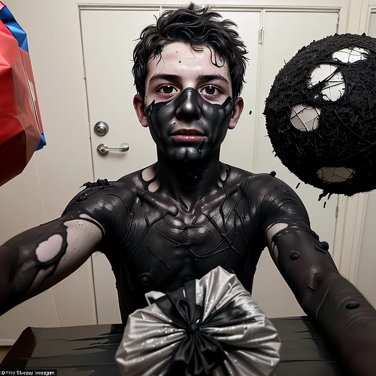 Selfie of boy covered in soot and in tatters after gift bomb explodes