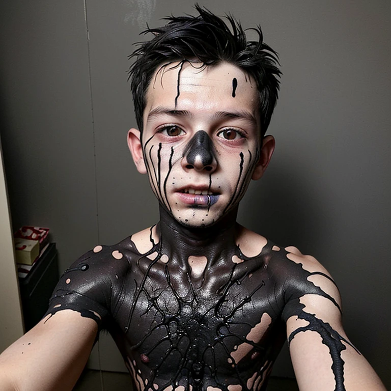 Selfie of boy covered in soot and in tatters after gift bomb explodes