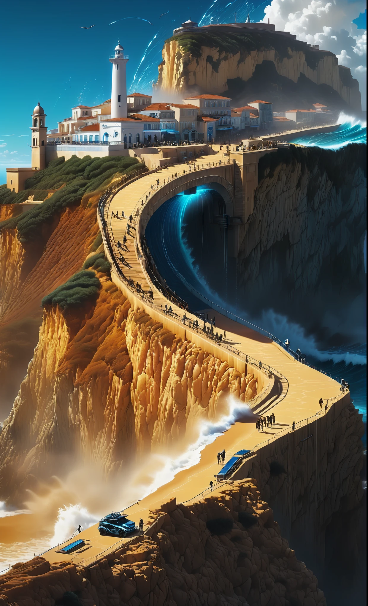 Nazare Nautica vol.2 Oldtown, by Luis Duarte, Nanopunk, blue shading, Nazare style, Element Water, Mythpunk, Graphic Interface, Space Art, Sci-Fic Art, Dark Influence, NijiExpress 3D v3, Kinetic Art, Datanoshing, Oilpainting, Ink v3, Splash style, Abstract Art, Abstract Tech, Cyber Tech Elements, Futuristic, Epic style, Illustrated v3, Deco Influence, AirBrush style, drawing