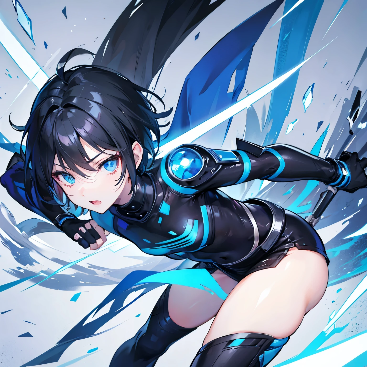 SFW, Ice Ninja, Tomboy Woman, Short Hair, Blue eyes, black hair, bare hands