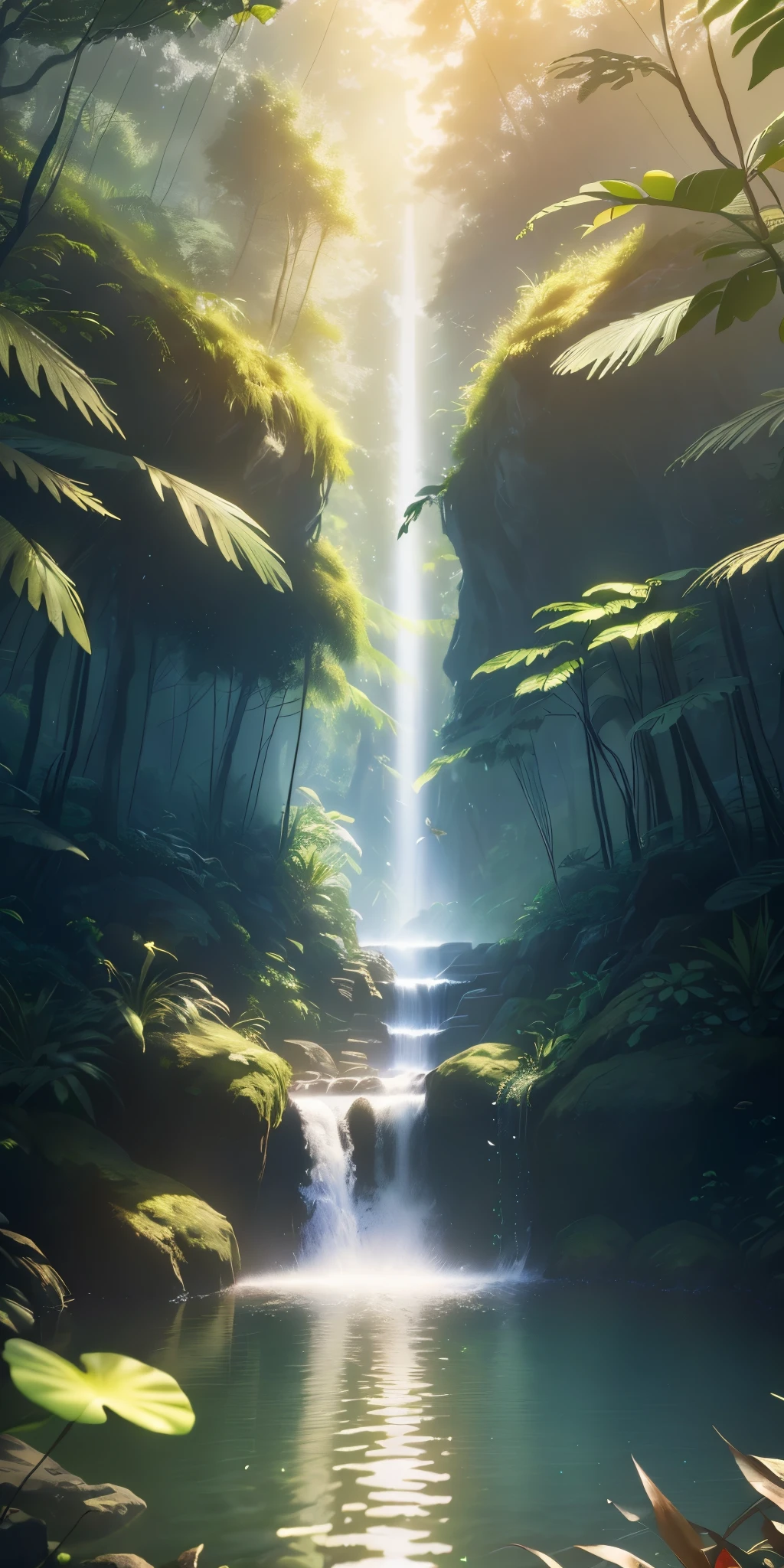 masterpiece, highest quality, (Highly detailed CG Unity 8k wallpaper), (highest quality), (Best illustrations), (Best Shadow), Glow Sprite, With the glowing deer, drinking water in the pool, natureの要素 in the forest theme. Mysterious Forest, Beautiful Forest, nature, Surrounded by flowers, delicate leaf and branches surrounded by fire Fly (natureの要素), (Jungle theme), (leaf), (Twig), (fire Fly), (Particle Effects) wait. 3D , Octane Rendering, Ray Tracing, Super detailed--v6