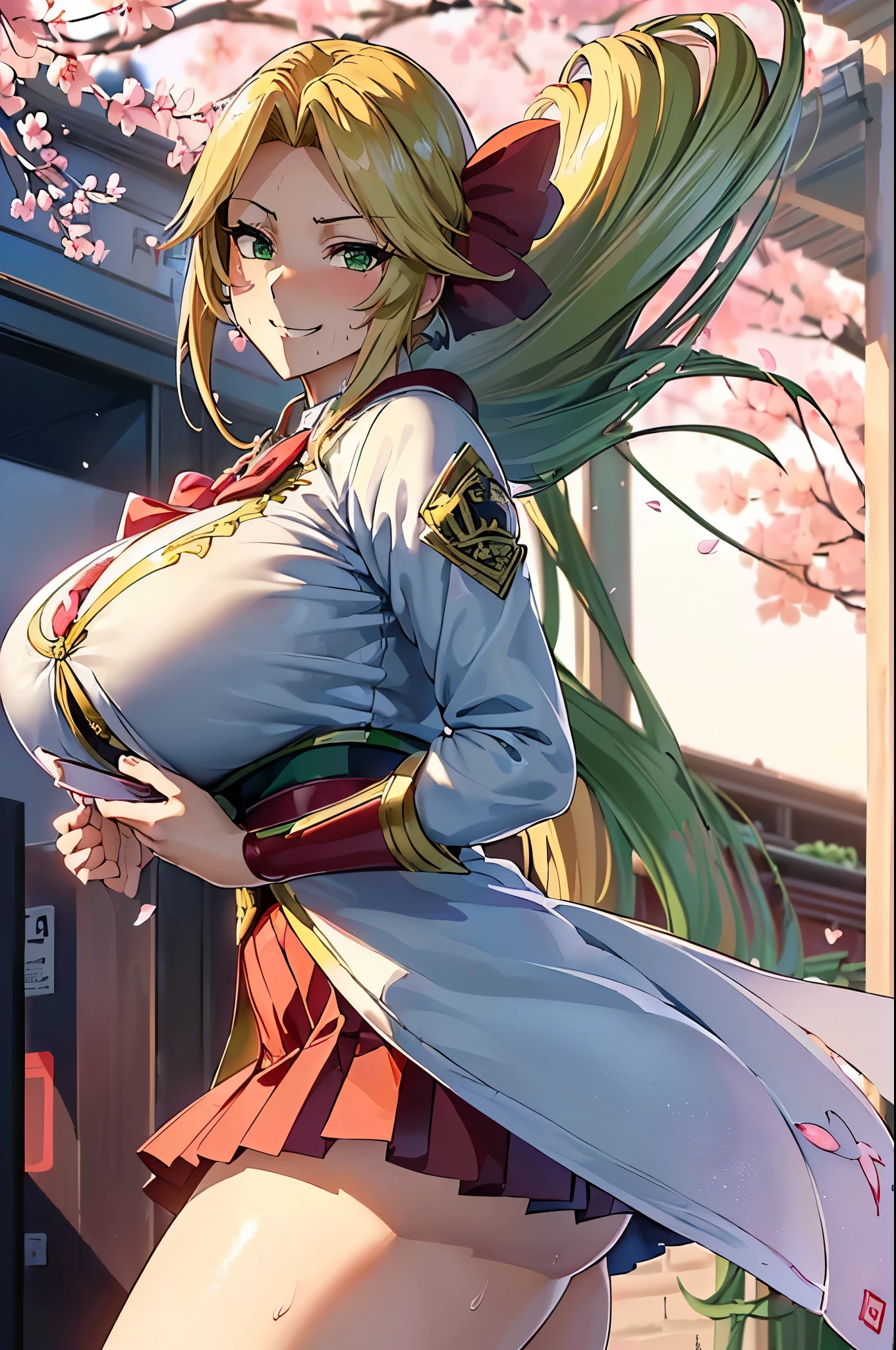 8K(A sloppy smile, the face we are looking for, Mischievous face:1.9)8K(((((handing over a love letter:1.1)))))((woman,Huge , (Huge breasts:1.8),Are fat,Very red lips and huge breasts,Big Ass,Narrow waist,Long legs,Green Eyes立っている)) 8k((((Anime Style),(The facial expression is good))))8k(((((Anime Style)Green Eyes)))) 8k((Standing at the station))8k((Waiting for a train at the station))8k((early morning))8k((Beauty))((Student blazer green tie, blazer, Pleated skirt))8k(((spring,cherry blossoms,The wind is blowing,Her skirt is flipped up,cherry blossomsが散っている:1.3))) 8K(((((handing over a love letter))))) 8K(((((handing over a love letter)))))8K(Close-up of face:1.7)