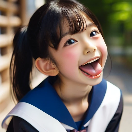 Japanese,,Summer Sailor Uniform,Look Up,Looking up,Cross-eyed,Cross-eyed,Open your mouth wide,Sticking out tongue,Showing tongue,cute,Face close-up,Twin bun hairstyle