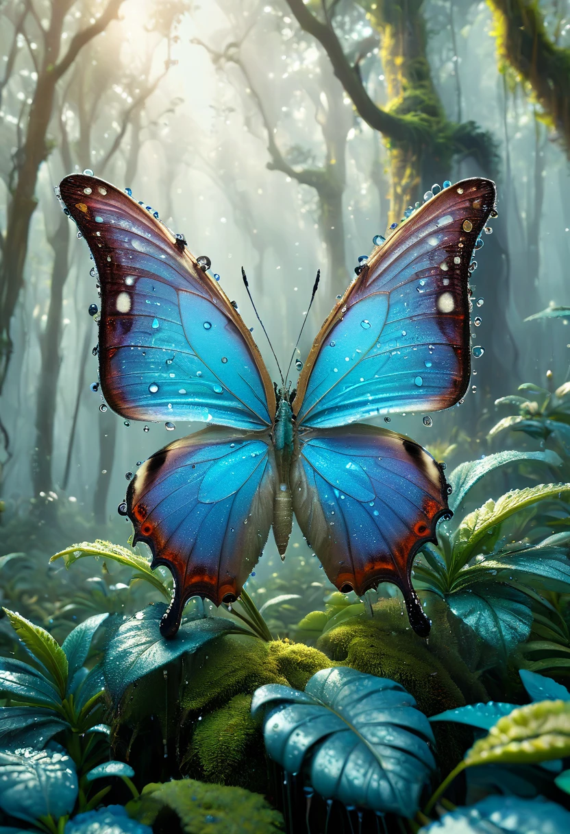 ((mariposa azul: 1.5)), (Obra maestra), (mejor calidad: 1.0), (ultra high resolution: 1.0), detailed illustration, paisaje detallado, bosque , helechos, plantas, vibrante colores, 8k, Full day, ((magical, hermoso: 1.4 )), ((mejor calidad, vibrante, 32k de luz y sombras bien definidas)).