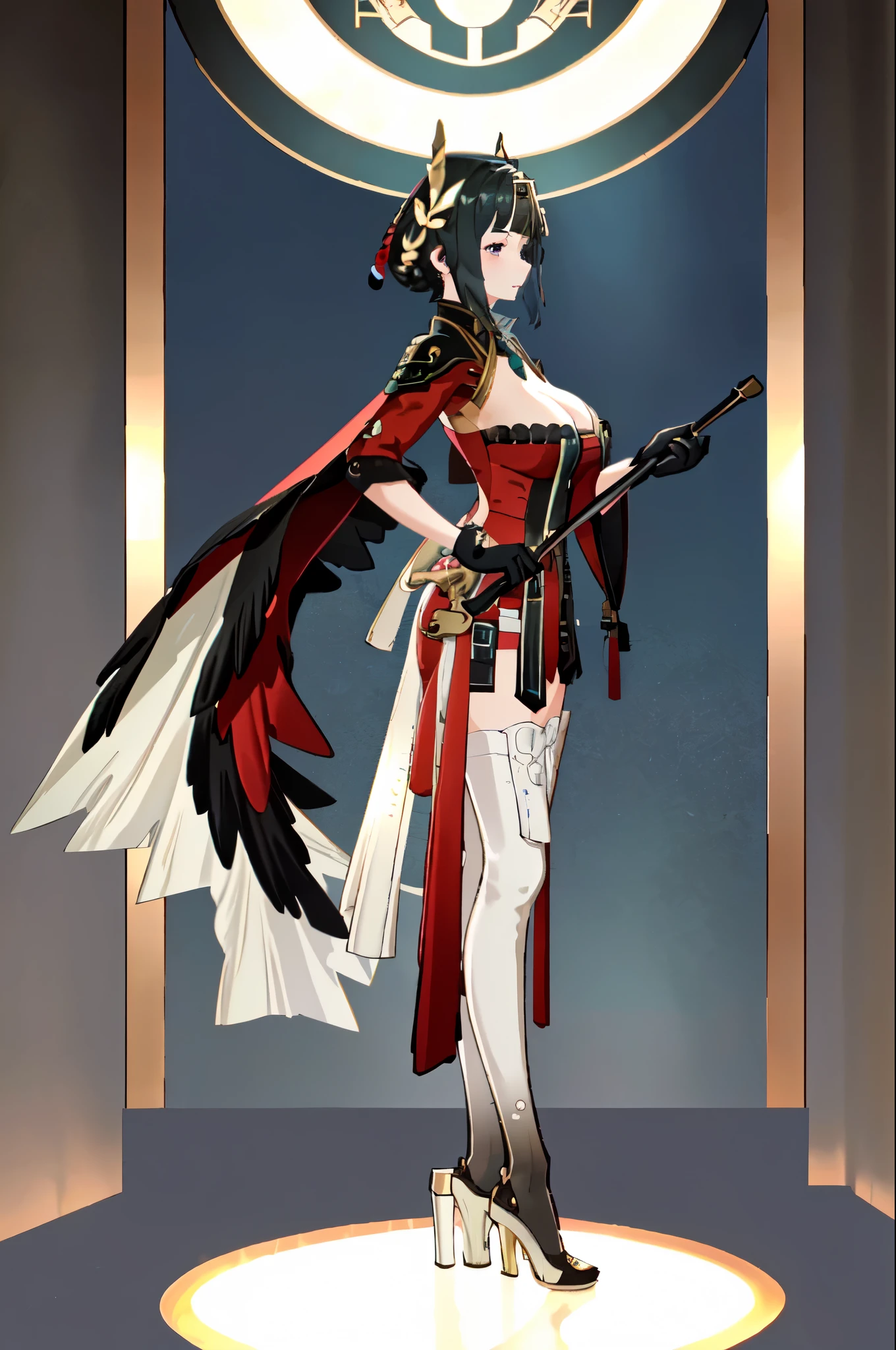 masterpiece, best quality BREAK solo, jianlingguimeng, china dress, highres, 1girl, standing, (large breasts), mature female, hanying, Full body drawing, (masterpiece), (best quality), (hyperdetail), (illustration), ((extremely delicate and beautiful)), (detailed light), (prefect's body), full body drawing, Hanying, HanYing, light smile, hotel room,standing, from behind