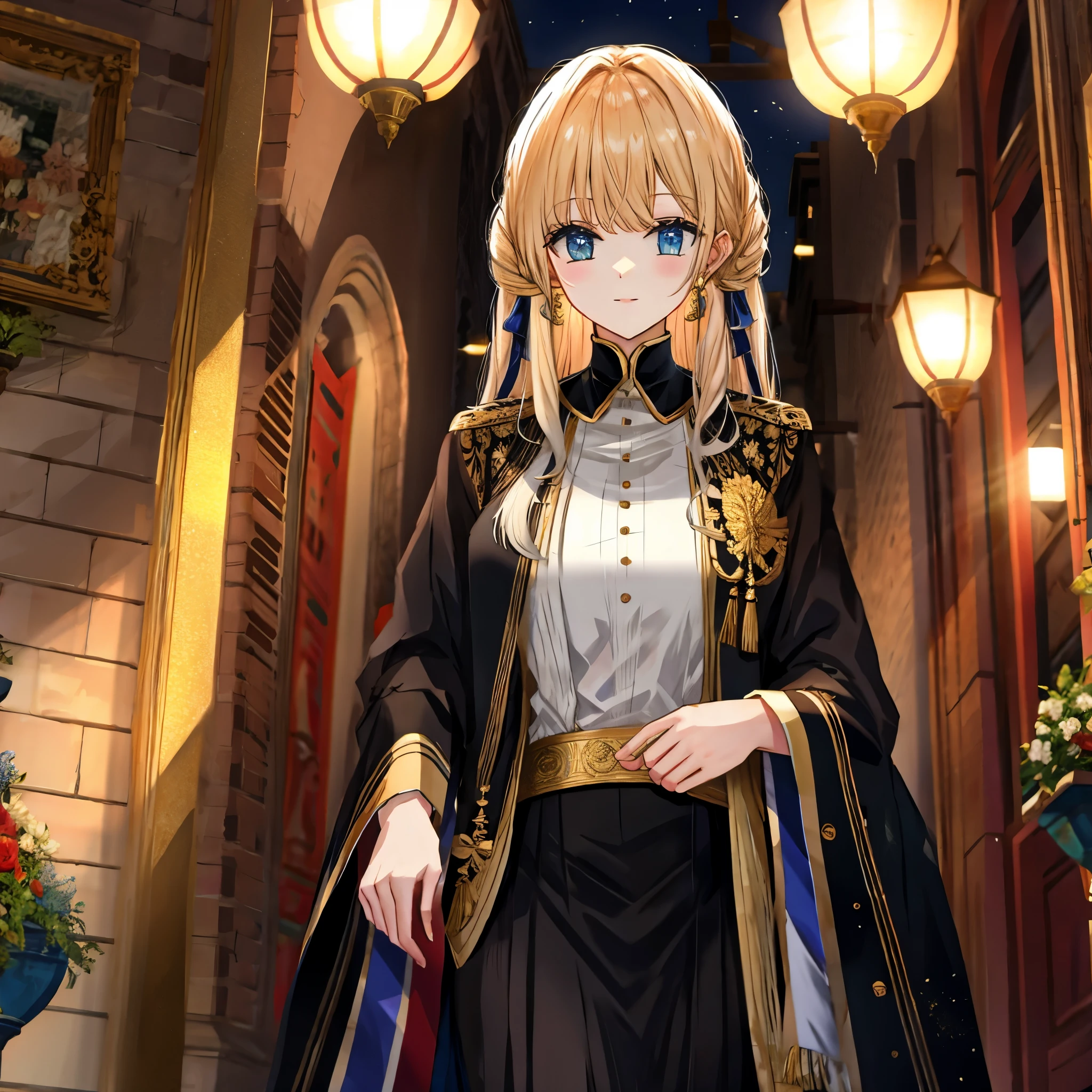 # AI Illustration Prompt for Seart - **Theme**: Dark fantasy female knight - **Number of Characters**: One Woman**Worldview**: A fusion of anime and manga with a fantasy and gothic theme - **Body Type**: Slim and well-proportioned - **Skin Color**: Fair skin tone (emphasized) - **Outfit**: Intricately decorated black dress - **Outfit Color**: Predominantly black, adorned with complex lace and metallic accessories - **Hairstyle**: Main hairstyle chosen from long hair, ponytail, twin tails, bob cut, and braided long hair, with the remaining three hairstyles arranged in the hairstyle - **Hair Color**: One main color chosen from gold, blue, and green, with the remaining two colors added as a slight gradient - **Presence and Details of Wings**: No wings are visible in this image - **Presence and Details of Cigarette**: No cigarette is visible in this image (emphasized, do not add unless specified) - **Props**: A large sword with a complex design held in hand - **Emotion**: A calm and dignified expression - **Movement**: A pose that exudes calm dignity - **Perspective**: The character is viewed from the front and is positioned in the center - **Composition**: A balanced composition that emphasizes the character - **Background**: Majestic architecture reminiscent of ancient or medieval times - **Background Color**: Dark tones, with gold, blue, and green added as sub-colors - **Lighting**: The light is arranged to illuminate the character, and the shadows create a dramatic effect - **Style**: High-resolution official artwork, or very detailed and intricate fan art style that is trending on ArtStation or Pixiv. Please refer to the original paintings of Kusuhara Krentz, feminine style, Fate style, Enako style, Nozomi Sasaki style. Also incorporate real anime 2.5D style or real anime girls style - **Quality Improvement**: Aim for absurd, highest quality, real, hyper-real, ultra-detailed illustrations using the golden ratio 1.2 and drafting board 1.3. Create a beautiful masterpiec
