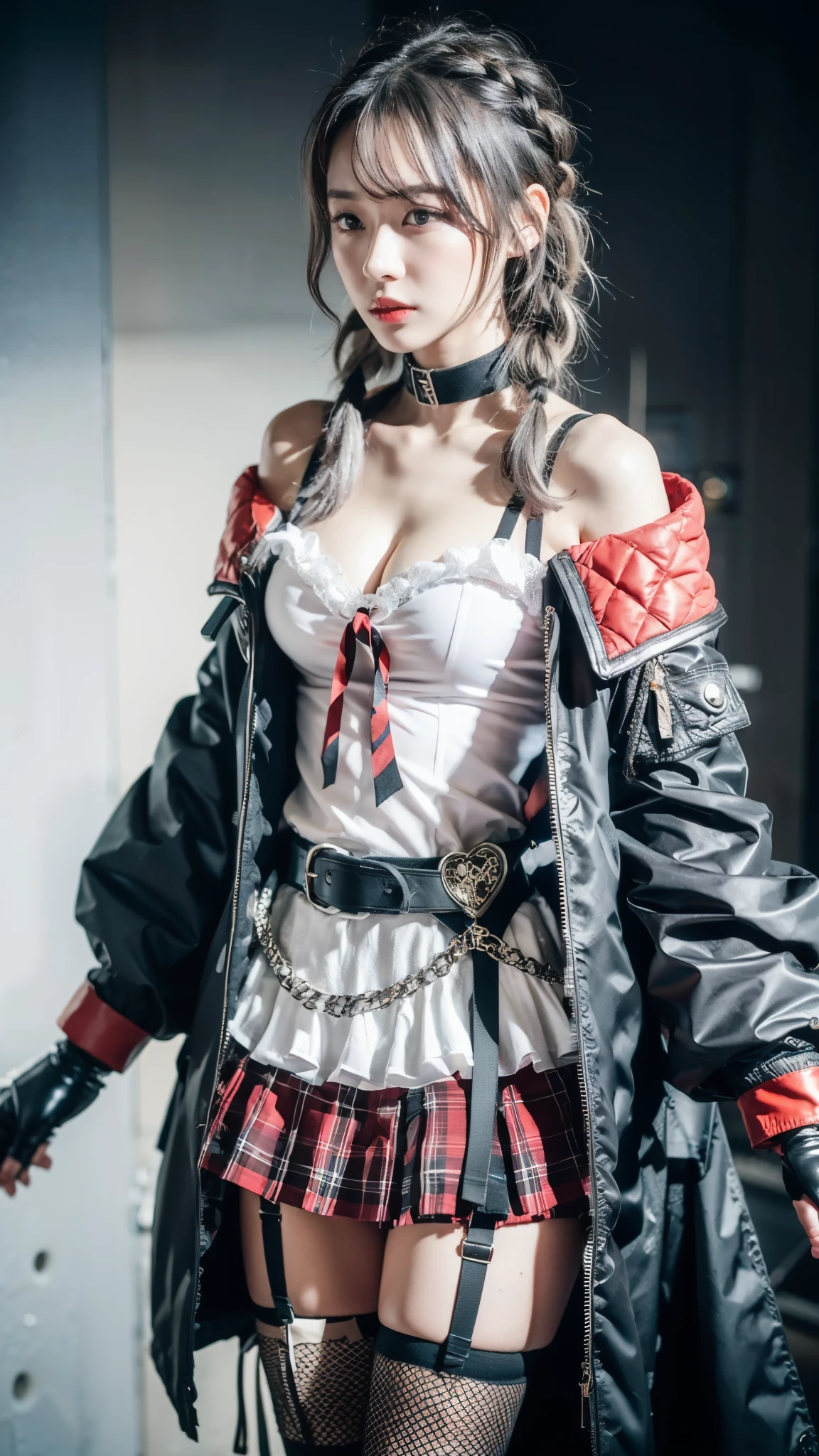Anime girl with red tie and black shorts with purse, Kantai collection style, Fine details. Girl front, from girls frontline, girls frontline style, azur lane style, detailed anime character art, lollipop, 《azur lane》role, Girls Frontline CG, gapmoe yandere, JK school uniform, A scene from the《azur lane》videogame, Yandere,blond hairbl,shinny hair,Halo