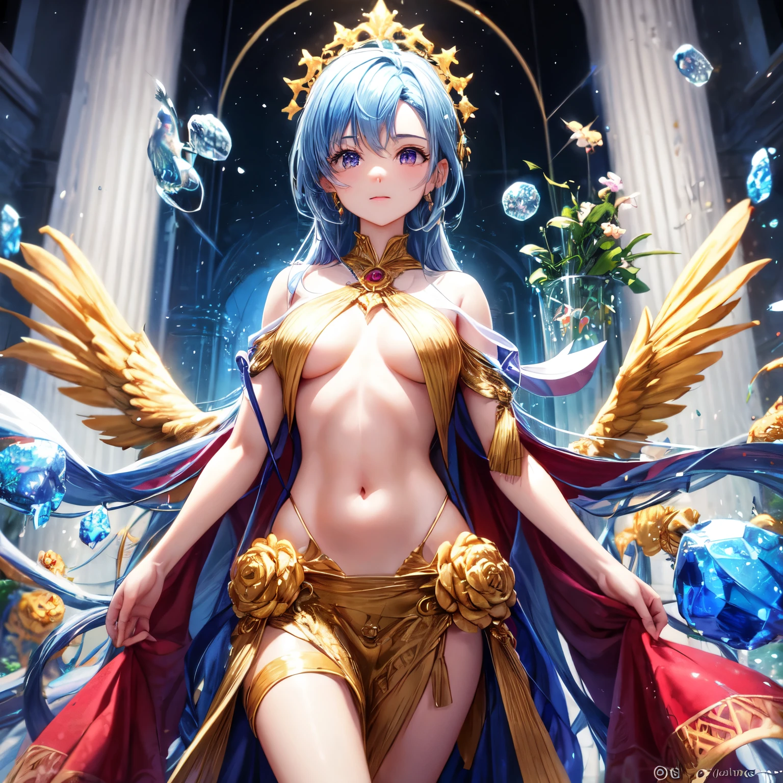 Fantasy,8k,非常に精細なCGユニットのwallpaper, masterpiece,High resolution,Highest quality,Highest quality real texture skin,,Increase the resolution,RAW Photos,Highest quality,Very detailed,wallpaper,Cinema Lighting,Ray Tracing,Golden Ratio, Very colorful,Colorful, otherworldly, extremely, Cute anime face, (((Flat Chest))), (Flat Chest:1.1),((((Short Bob Hair)))),Complex eyes,Beautiful attention to detail,Symmetrical eyes,(((Detailed aspect))),Beautiful lip detail, Young Face,,Pretty face, (((Embarrassing))),(Dancing lightly),(My heart is pounding with anticipation.)、White transparent god with visible nipples々New one piece,(very noble ,, godliness,Three thousand worlds,infinite happiness,joy,no gravity,milky way,background\(heaven\),in the Thick Fog,(Thick Fog:1.5)\),\(below heaven,look up\),(Thick Fog:1.5),Empty is color,Ameno-Uzume-no-Mikoto,Wide-angle lens,Wide composition,heavenの女性の人生,Lotus flower in full bloom,5th Dimension,