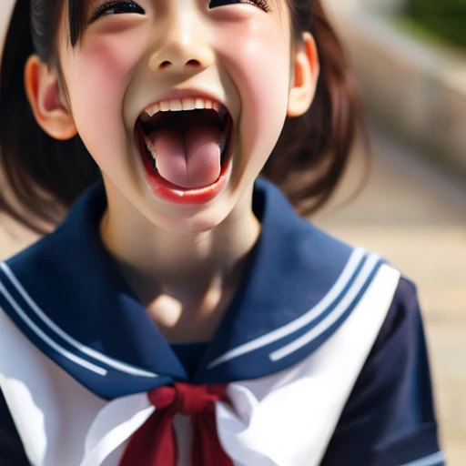 Japanese,,Summer Sailor Uniform,Look Up,Looking up,Cross-eyed,Cross-eyed,Open your mouth wide,Sticking out tongue,Showing tongue,cute,Face close-up,Twin bun hairstyle