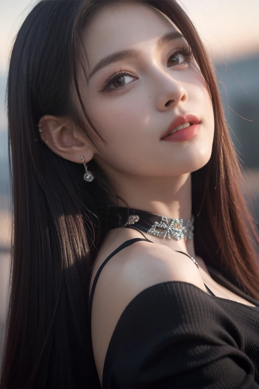 8k, Masterpiece, raw photos, best quality, realistic, Very detailed CG unity 8k wallpaper., depth of field, Cinema-grade lighting, lens flare, Ray tracing, (Very beautiful face, beautiful lips, beautiful eyes), A face with intricate details, ((Ultra-detailed skin), รูปถ่ายของสาวสวย 1 คนbest quality, Ultra high resolution, (realistically:1.4),cute hair clip,1 girl,long red hair,cropped sweater ,Beautiful woman with a slender figure:1.4, Pronounced abdomen:1.4, on the island,A particularly detailed face,Exquisite eyes,Double eyelids,choker necklace