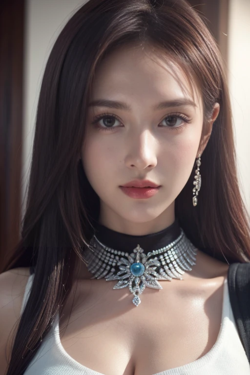 8k, Masterpiece, raw photos, best quality, realistic, Very detailed CG unity 8k wallpaper., depth of field, Cinema-grade lighting, lens flare, Ray tracing, (Very beautiful face, beautiful lips, beautiful eyes), A face with intricate details, ((Ultra-detailed skin), รูปถ่ายของสาวสวย 1 คนbest quality, Ultra high resolution, (realistically:1.4),cute hair clip,1 girl,long red hair,cropped sweater ,Beautiful woman with a slender figure:1.4, Pronounced abdomen:1.4, on the island,A particularly detailed face,Exquisite eyes,Double eyelids,choker necklace