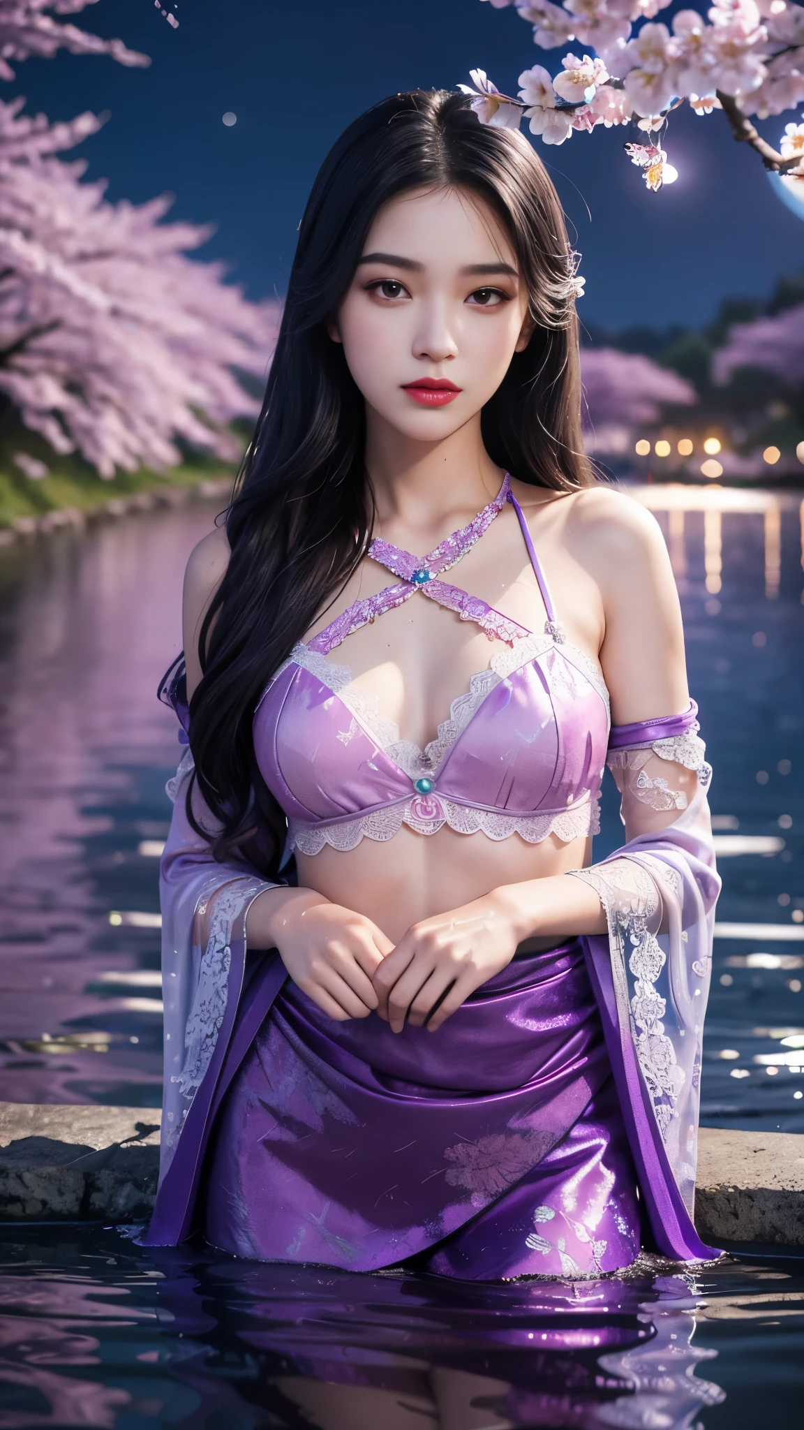 belly dancer、femele、Pink eyes、Costume is purple、A dark-haired、Age: 39 years old、