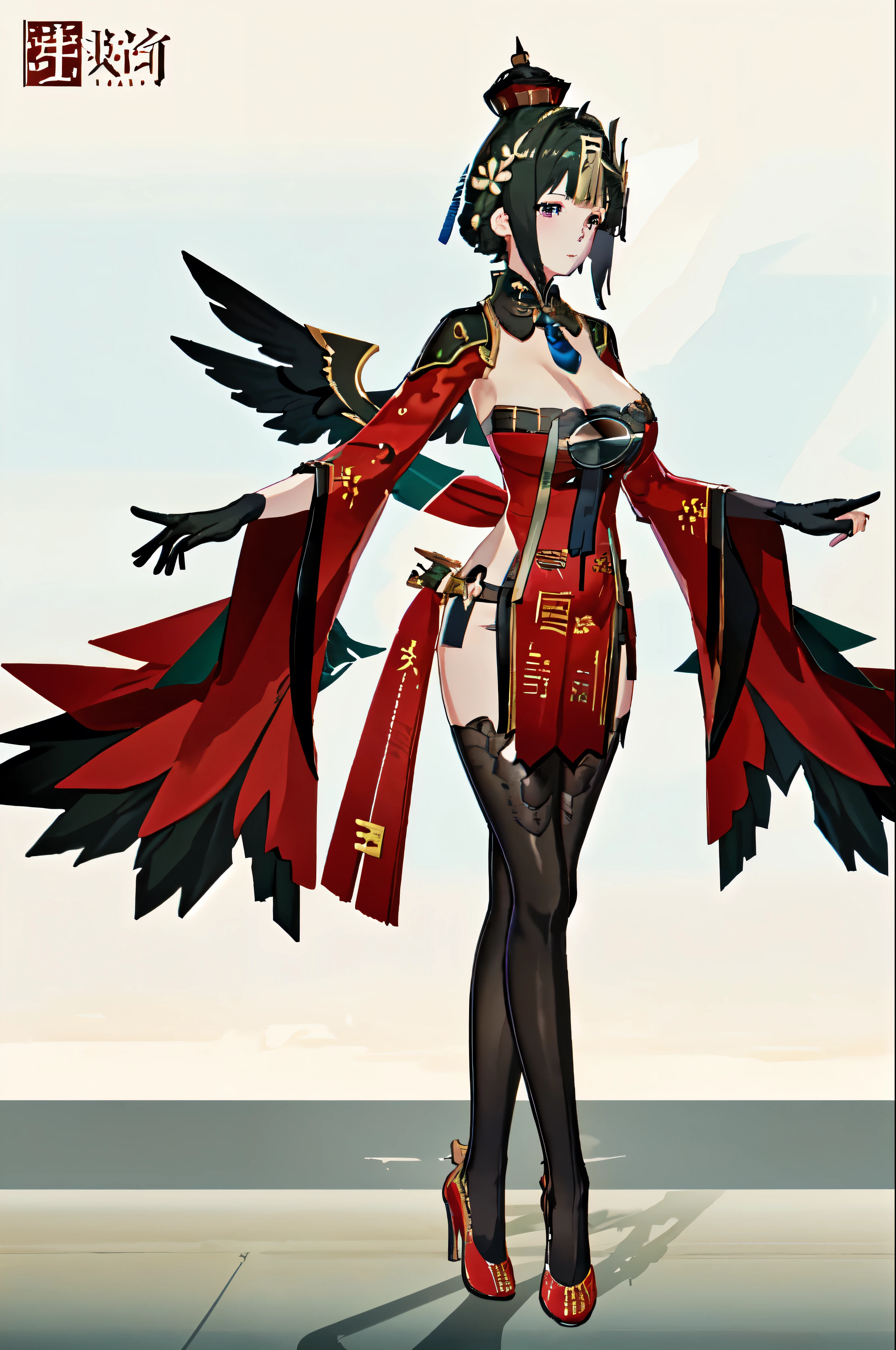 masterpiece, best quality BREAK solo, jianlingguimeng, china dress, highres, 1girl, standing, (large breasts), mature female, hanying, Full body drawing, (masterpiece), (best quality), (hyperdetail), (illustration), ((extremely delicate and beautiful)), (detailed light), (prefect's body), full body drawing, Hanying, HanYing, light smile