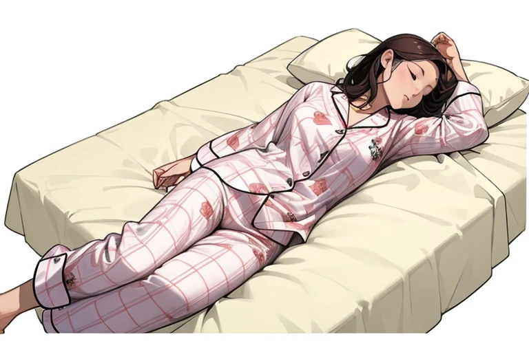 Woman sleeping in bed１people、(((woman is wearing pajamas)))、Sleeping cat１Animals、The cat is lying down、Anatomically accurate body depiction、(((A woman&#39;s body and a cat&#39;s body do not overlap))、{{masterpiece、highest quality、(((Realistic、Realistic:1.37)))、8K quality、Very delicate and beautiful、wonderful、Large file size、Very detailed、Very detailed、Cinema Lighting}}