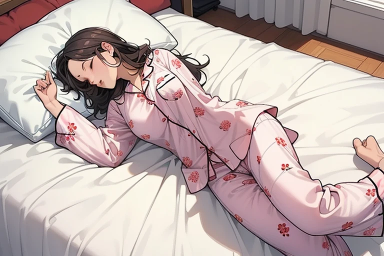 Woman sleeping in bed１people、(((woman is wearing pajamas)))、Sleeping cat１Animals、The cat is lying down、Anatomically accurate body depiction、(((A woman&#39;s body and a cat&#39;s body do not overlap))、{{masterpiece、highest quality、(((Realistic、Realistic:1.37)))、8K quality、Very delicate and beautiful、wonderful、Large file size、Very detailed、Very detailed、Cinema Lighting}}