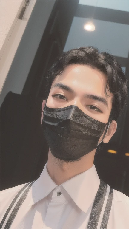 arafed man wearing a black mask and a white shirt, wearing all black mempo mask, wearing mask, wearing facemask, anime