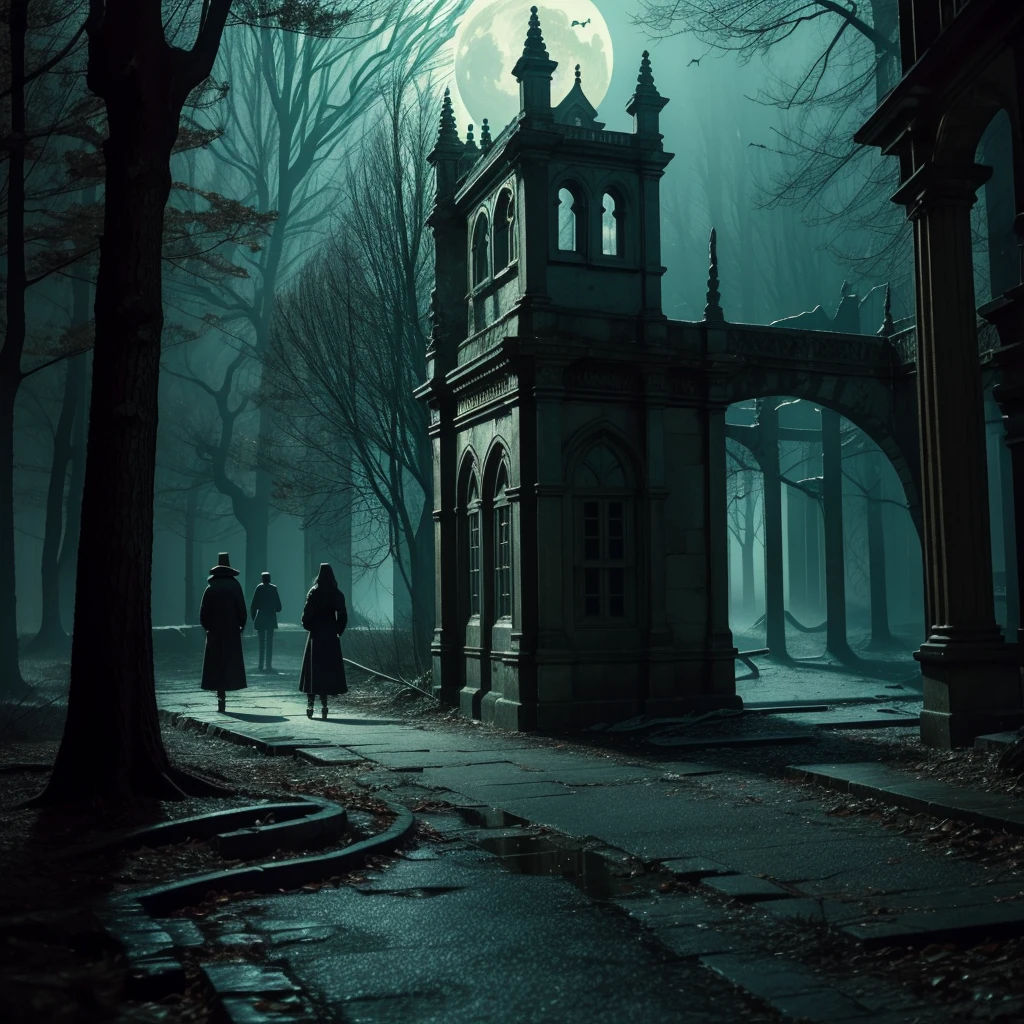 In the heart of the night, surrounded by an air of melancholia and suspense, an enchanting scene unfolds. Muitos detalhes, each one meticulously crafted in 8k resolution, paint a vivid picture of a gothic fantasia. Sem pessoas, the empty hall stands as a silent witness, its walls dotted with the remnants of a bygone era. Magia hovers in the air, seeping through the cracks and crevices, casting an eerie glow upon the surroundings.

It's scary, the stillness of the scene broken only by the occasional fluttering of a bat's wings or the distant echo of a