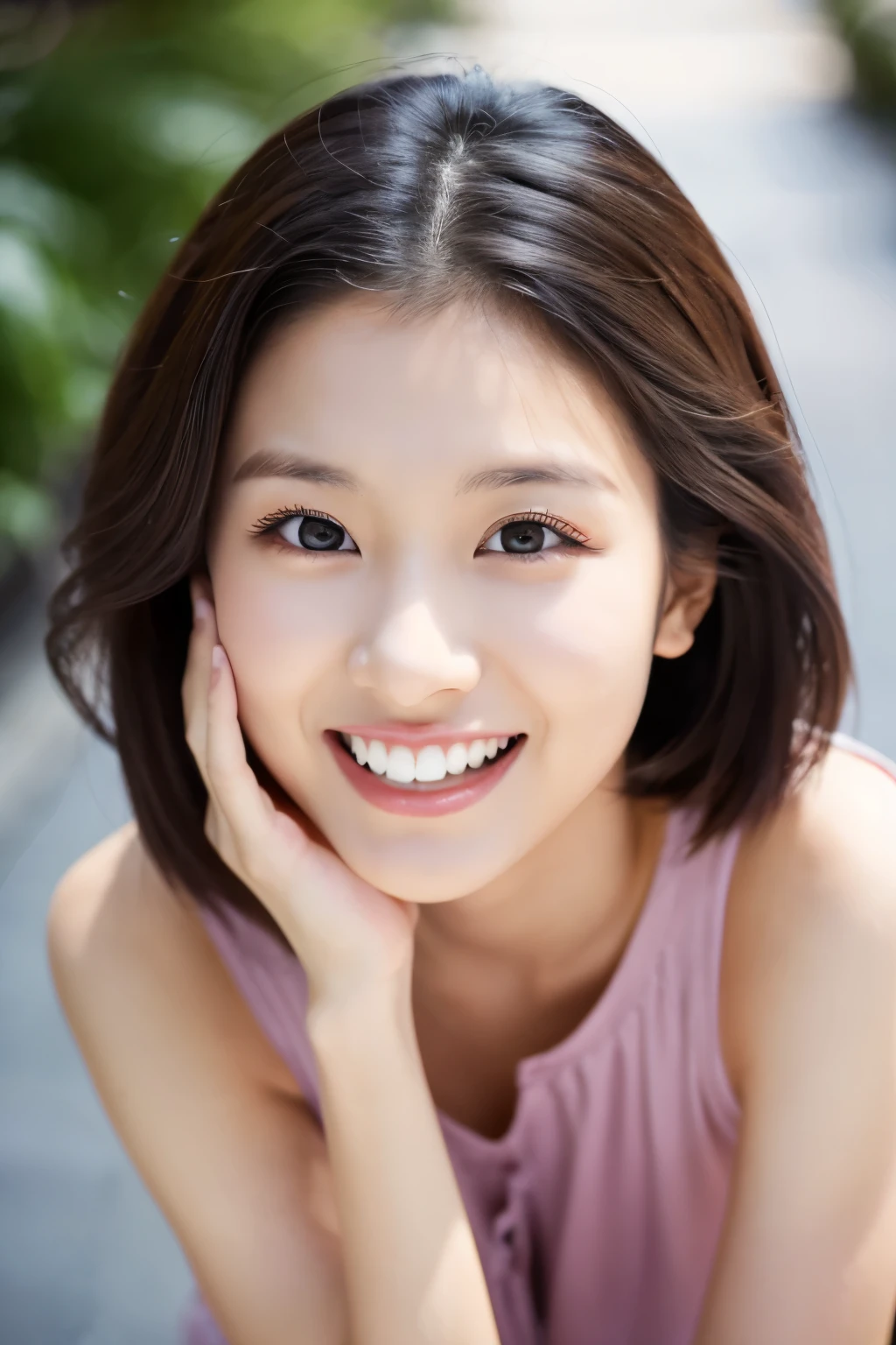 A woman in her 20s with good teeth
