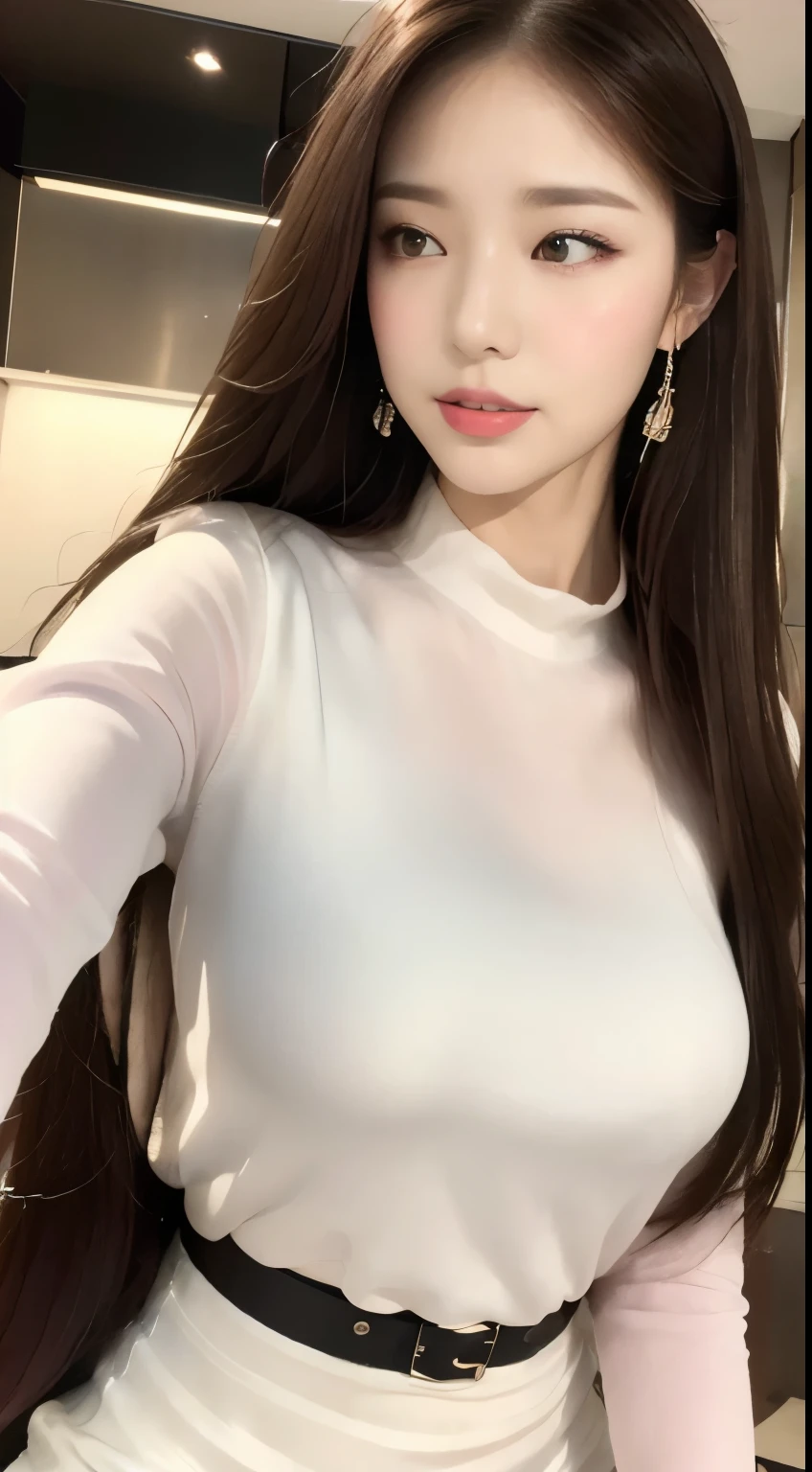 ((highest quality, 8k, masterpiece :1.3)), One girl, Selfie, close, ((Close your eyes and look upwards)), Red lipstick:1.2,Slim face, Beautiful woman, (Dark brown hair), ???????????:1.3, Highly detailed face, double eyelid,  Blur the background, Slim face, city, outside, sunny, null, nature,Cafe,Dynamic pose,???? pose,Pink blouse,Purple tight skirt,(masterpiece: 1.3), (Maximum resolution: 1.4), (Ultra high definition: 1.2), Cinematic Light, Ultra high definition, (Detailed eyesと肌), (Detailed facial features), 8k resolution, Perfect Style, Beautiful expression、Highly detailed face and skin texture、Detailed eyes、Glitter Eyeliner:1.2、Thin cheeks、((Pure white skin:1.4)),Glossy Lips:1.2、((Full Body Shot:1.2)),(Straight Hairstyles、Dark brown hair)、One-length long hair、175cm,From above