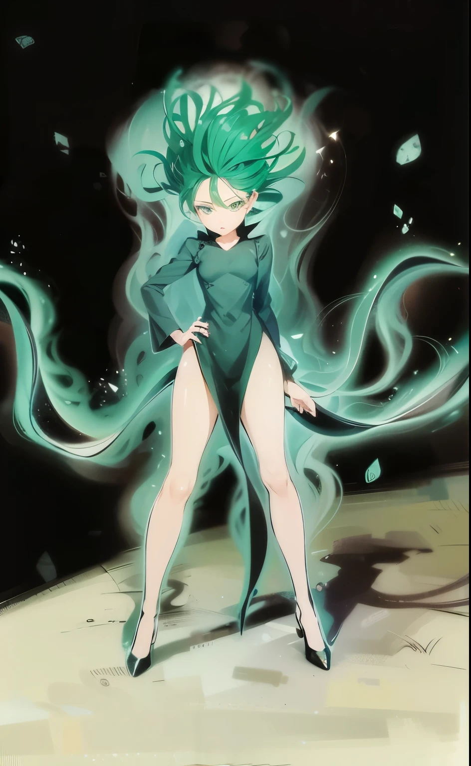 details the hair, improves the legs, details the shoes, highlights the contour