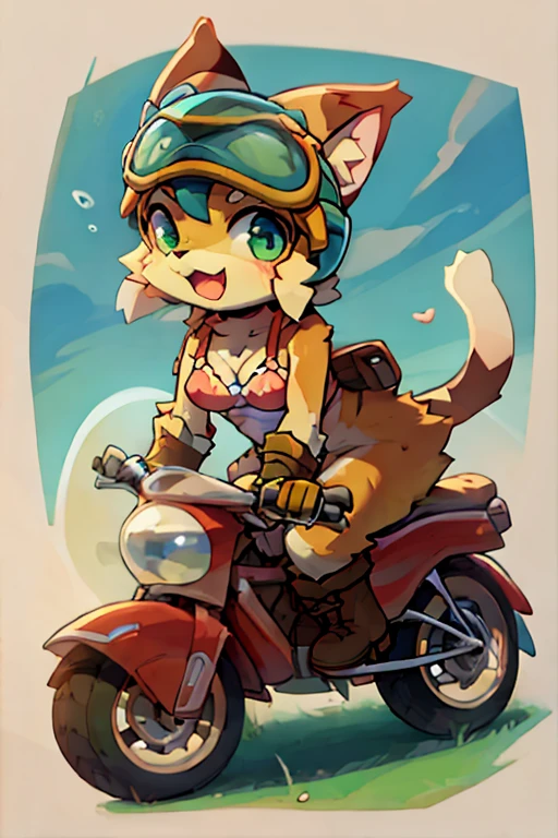 boy, cat, furry, bodyfur, bra, bottomless, gloves, boots, ride, helmet, goggle