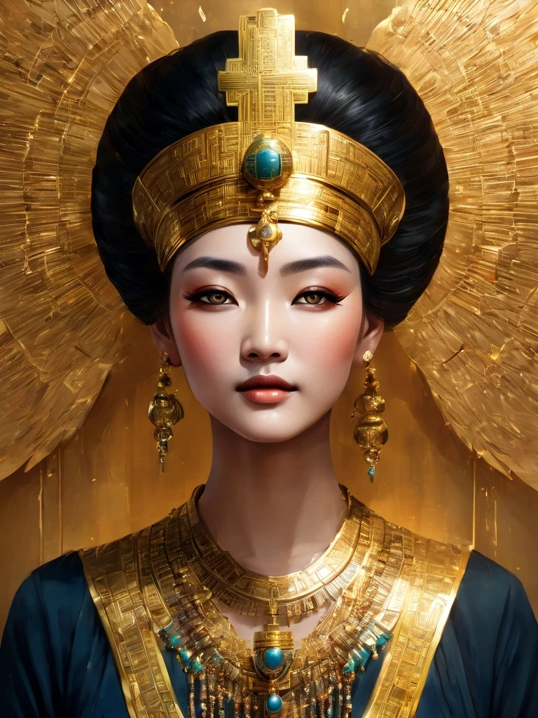 Daughter of the Nile,Priestess,Egyptian Priestess in "The Mystical Element",,cross,magnificent,atmosphere,gold,Gold Leaf,Inlaid with gold,Metal