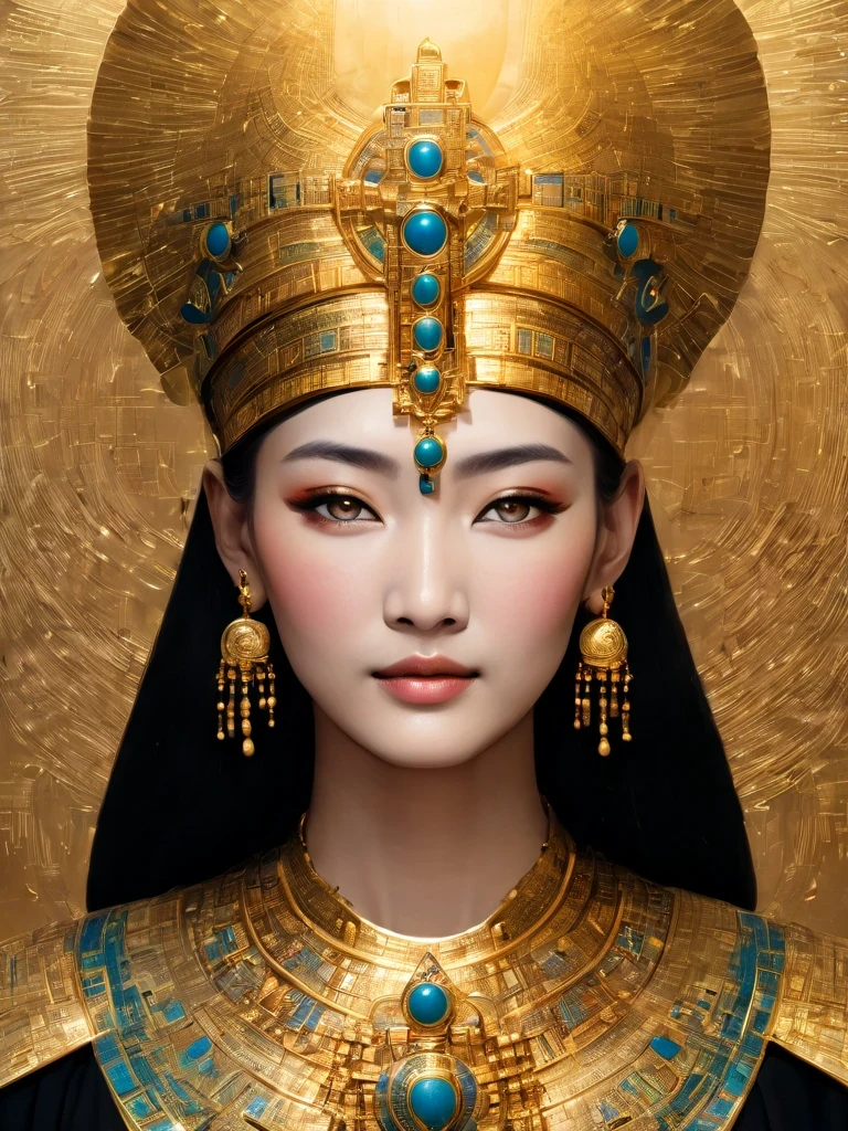 Daughter of the Nile,Priestess,Egyptian Priestess in "The Mystical Element",,cross,magnificent,atmosphere,gold,Gold Leaf,Inlaid with gold,Metal
