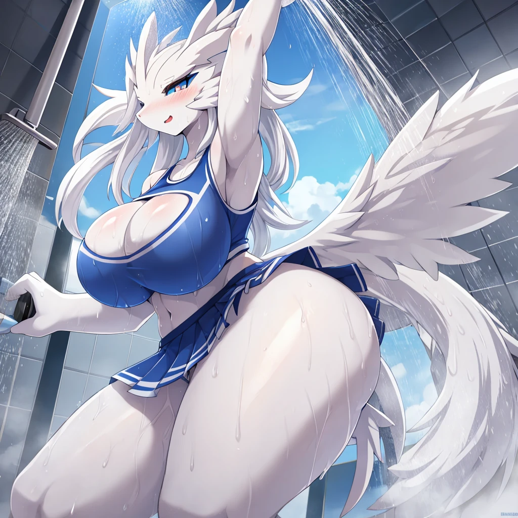 shower, big breasts, Wearing a cheerleading uniform., wet, sexy body, Reshiram, Giantess, A little bit of everything