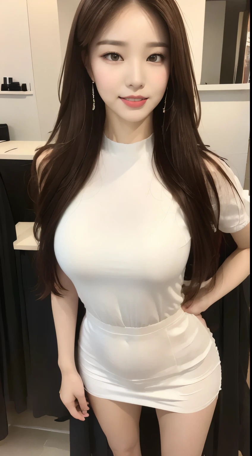 ((highest quality, 8k, masterpiece :1.3)), One girl, Selfie, Open your mouth, Very attractive smile:1.2, Red lipstick:1.2,Slim face, Beautiful woman, (Dark brown hair), Big Breasts:1.3, Highly detailed face, double eyelid,  Blur the background, Slim face, city, outside, sunny, null, nature,Cafe,looking at the camera,Pink blouse,Purple tight skirt,(masterpiece: 1.3), (Maximum resolution: 1.4), (Ultra high definition: 1.2), Cinematic Light, Ultra high definition, (Detailed eyesと肌), (Detailed facial features), 8k resolution, Perfect Style, Beautiful expression、Highly detailed face and skin texture、Detailed eyes、Glitter Eyeliner:1.2、Thin cheeks、((Pure white skin:1.4)),Glossy Lips:1.2、((Full Body Shot:1.2)),(Straight Hairstyles、Dark brown hair)、One-length long hair、175cm,From above