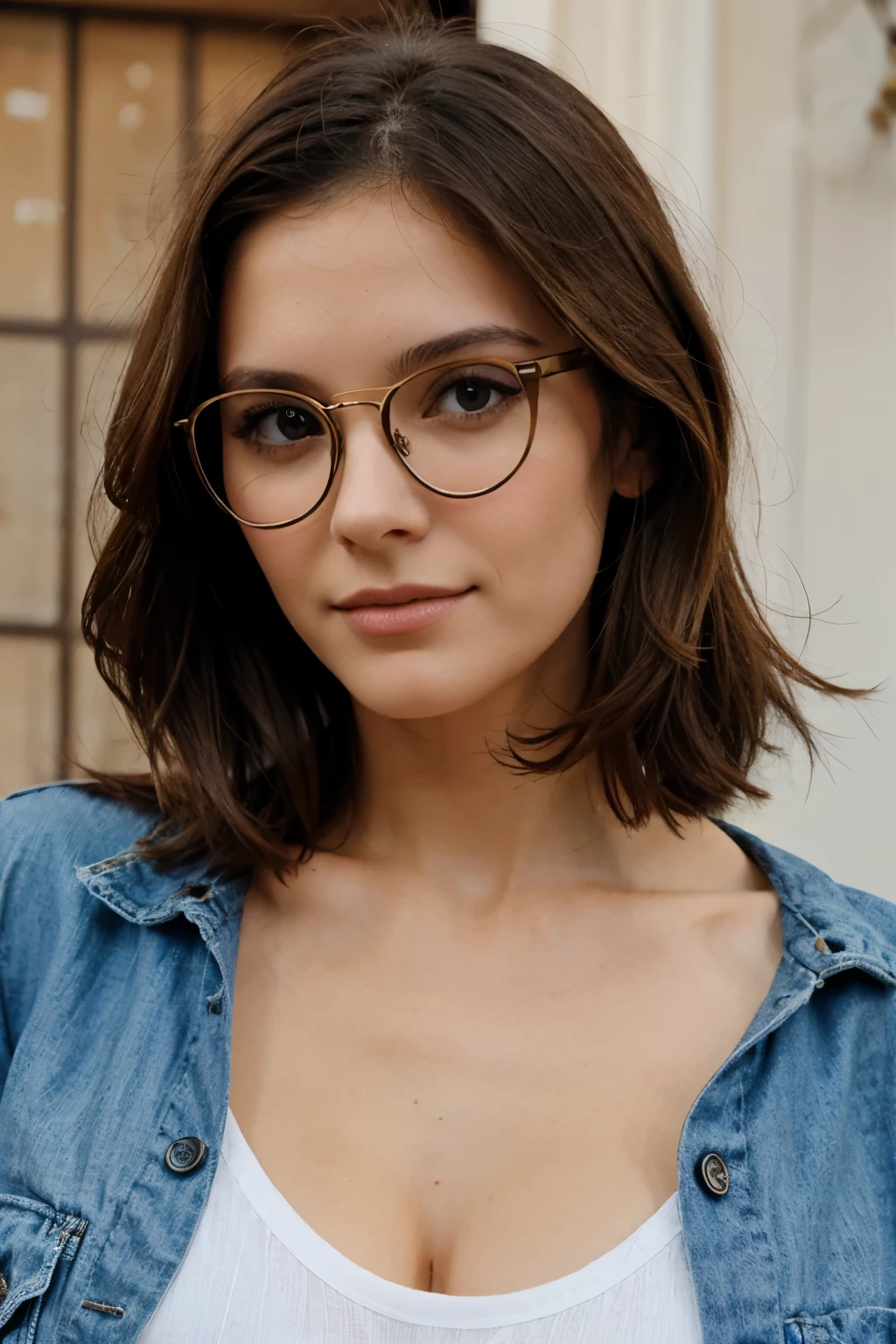 Belle femme brune au lunettes