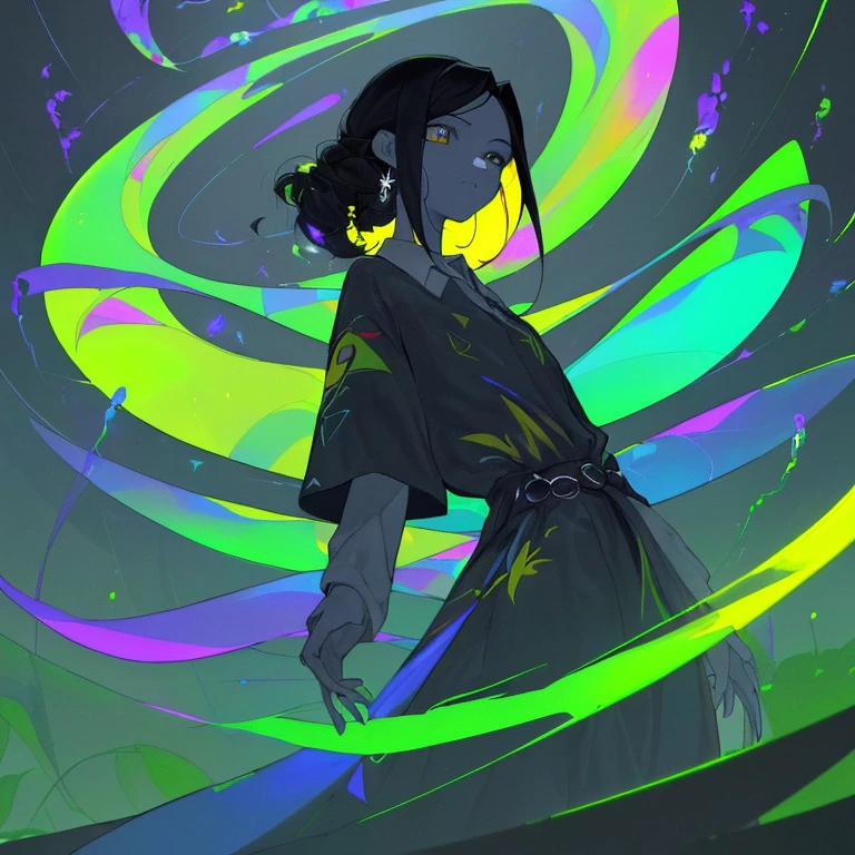 obra de arte, Maximum quality, higher resolution, 1  de 8 anos, fechar-se, (camisa branca grande:1.3), (Pale black hair with a lot of fluorescent colors), (delicados olhos negros fluorescentes:1.4), (um canto de um quarto escuro), (nu completo:1.0), (alto contraste:1.1), Melhor luz e sombra,