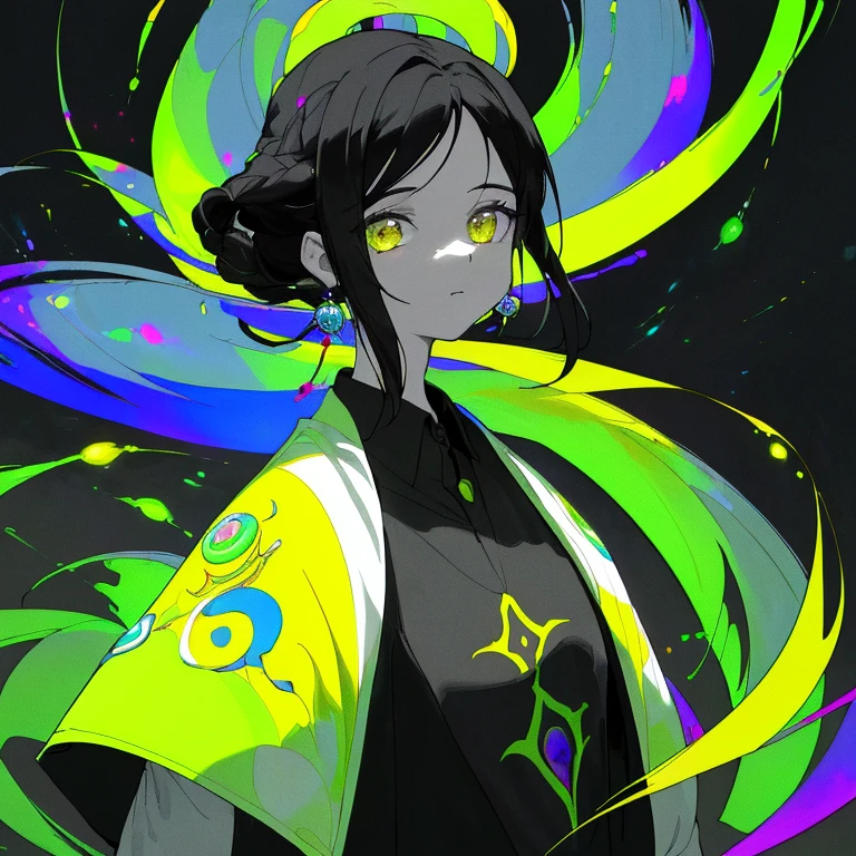 obra de arte, Maximum quality, higher resolution, 1 de 8 anos, fechar-se, (camisa branca grande:1.3), (Pale black hair with a lot of fluorescent colors), (delicados olhos negros fluorescentes:1.4), (um canto de um quarto escuro), (nu completo:1.0), (alto contraste:1.1), Melhor luz e sombra,