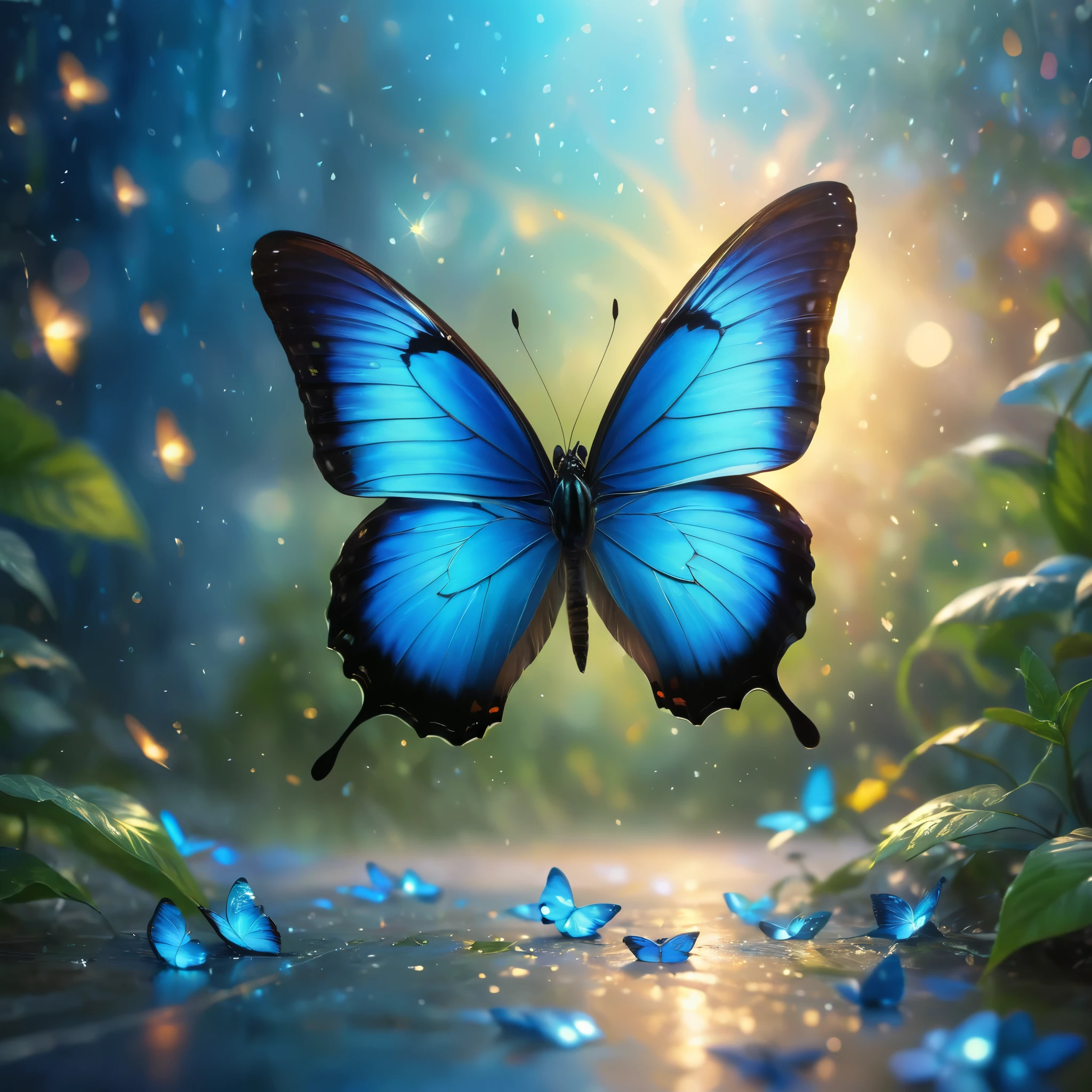 A blue butterfly dancing gracefully in a dreamy light, with dynamic blur in a hurricane, detailed textures, vivid colors, and a mysterious atmosphere. (best quality,4k,8k,highres,masterpiece:1.2),ultra-detailed,(realistic,photorealistic,photo-realistic:1.37),HDR,UHD,studio lighting,ultra-fine painting,sharp focus,physically-based rendering,extreme detail description,professional,vivid colors,bokeh,portraits