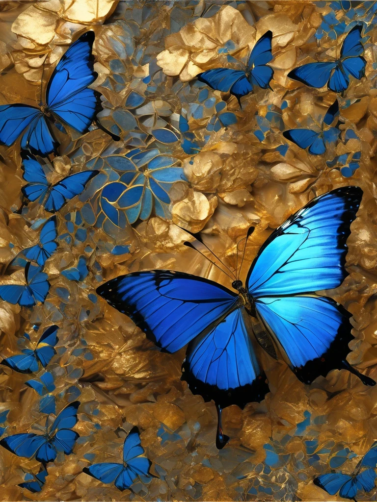 Blue Butterfly，Egypt in the Mysterious Elements，Blue Butterfly，magnificent，atmosphere，gold，Gold Leaf，Inlaid with gold，Metal，Digital Media Art，Klein Blue，