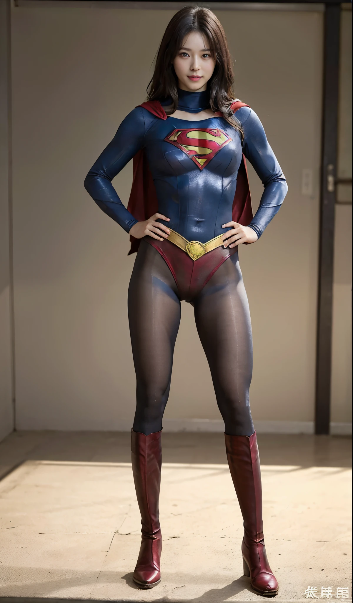 No background、(((Beautiful legs in black tights.)))、(((Legally express the beauty of your smile)))、((((Make the most of your original images)))、(((Supergirl Costume)))、(((Beautiful Hair)))、(((suffering)))、(((Please wear black tights....、Wear red boots)))、((Best image quality、8k))、((highest quality、8k、masterpiece:1.3))、(((Preserve background )))、Sharp focus:1.2、Beautiful woman with perfect figure:1.4、Slim Abs:1.2、Wet body:1.5、Highly detailed face and skin texture、8k