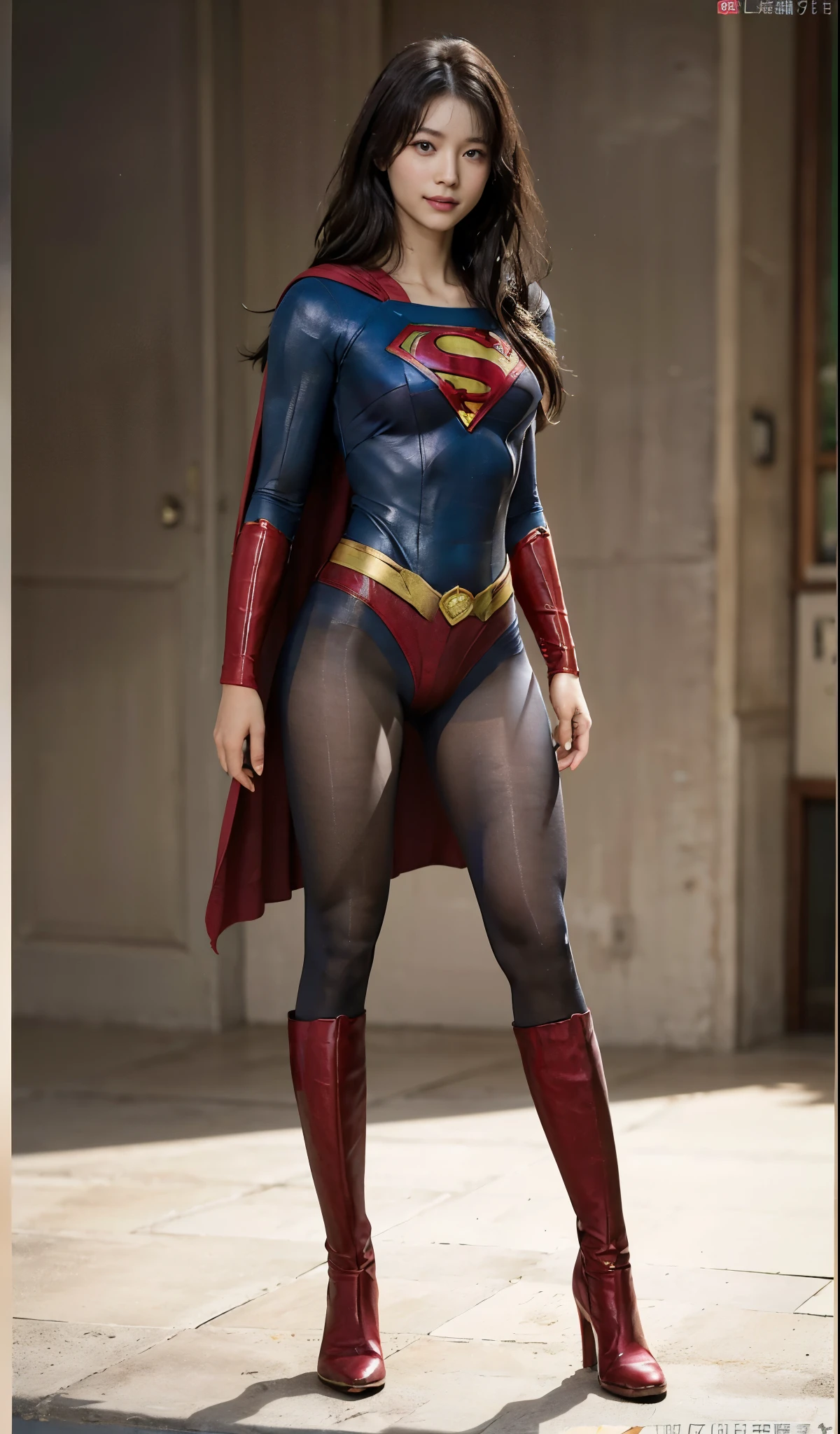 No background、(((Beautiful legs in black tights.)))、(((Legally express the beauty of your smile)))、((((Make the most of your original images)))、(((Supergirl Costume)))、(((Beautiful Hair)))、(((suffering)))、(((Please wear black tights....、Wear red boots)))、((Best image quality、8k))、((highest quality、8k、masterpiece:1.3))、(((Preserve background )))、Sharp focus:1.2、Beautiful woman with perfect figure:1.4、Slim Abs:1.2、Wet body:1.5、Highly detailed face and skin texture、8k