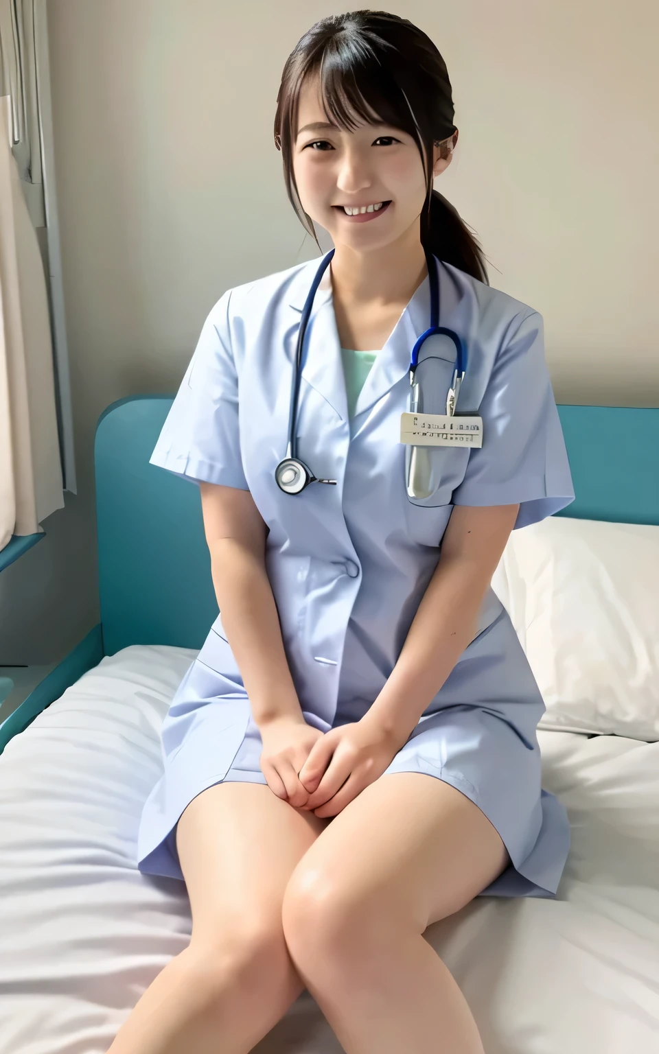 arafed-asian-nurse-sitting-on-a-bed-with-a-stethoscope-seaart-ai