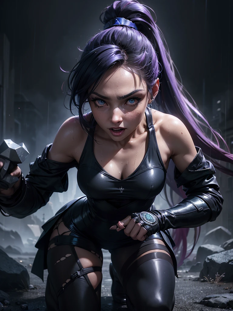 (Long-range shooting: 1.5), jinx \(league of legends\), (1girl，League of Legends Jinx)，(Scarlet eyes: 1.2, crazy laughter, Blue double ponytail hair: 1.5)，Kungfu，Wearing Doctor Strange costume，(Holding a particle laser cannon in hand，a revolver)，Aoshu crystal, Attack status，(Snowy mountain woods，surrounded by rain，League of Legends Game World)，Illustration style，The whole body is exposed to the rain for a long time，(exquisite facial features，Perfect hand featureartial arts style，(Selective focusing，full body shot of，tmasterpiece，ultra - detailed，Epic work，highest quality，8k，panorama, first-person view, atmospheric perspective, UHD, masterpiece, ccurate, anatomically correct, textured skin, high details, award winning, best quality),(best quality, 4k, 8k, highres, masterpiece:1.2), ((big oppai)),ultra-detailed, ((full doby standing)), sosteniendo un sniper,(realistic,photorealistic,photo-realistic:1.37), gorgeous light skin black woman, vampire, seductive gaze, gothic background, sensual beauty, gothic fashion, ripped black gothic miniskirt, torn clothes, (((patterned pantyhose))), (((small breasts))),dark colors, moody lighting, full body pose, (((crawling on knees))), (((full hips))),unity 4k,PECHOS CAIDOS GRANDES,((big bun hair, grande y grande)),delineado de ojos negro fuerte,((latex dress)))（latex bra）,(escote:1.2), hermosos ojos detallados, Luz en la cara, ((Toma de cuerpo completo)), Luz particularmente fuerte, grueso ponytail, piernas grandes y largas y bien formadas, mirando al espectador, pelo rubio, ojos grises, joyas, cuerpo completo, cuello, fuera del hombro, sweater, labios, realista, nariz, Flirt with the camera, de cerca, realismo, ojos detallados, pecas, (((ojos grises)))wet ,I&#39;M 22 years,todo el cuerpo,wearing tacones altos,de pie,usando un traje de conejito,,sonrisa coqueta,latex dress,(correct anatomy:1.3),(cuerpo completo:1.5),grueso, muslos regordetes,,una minifalda,(Mirando al espectador:1.4),, 8K, foto cruda, ((cuerpo completo photo))