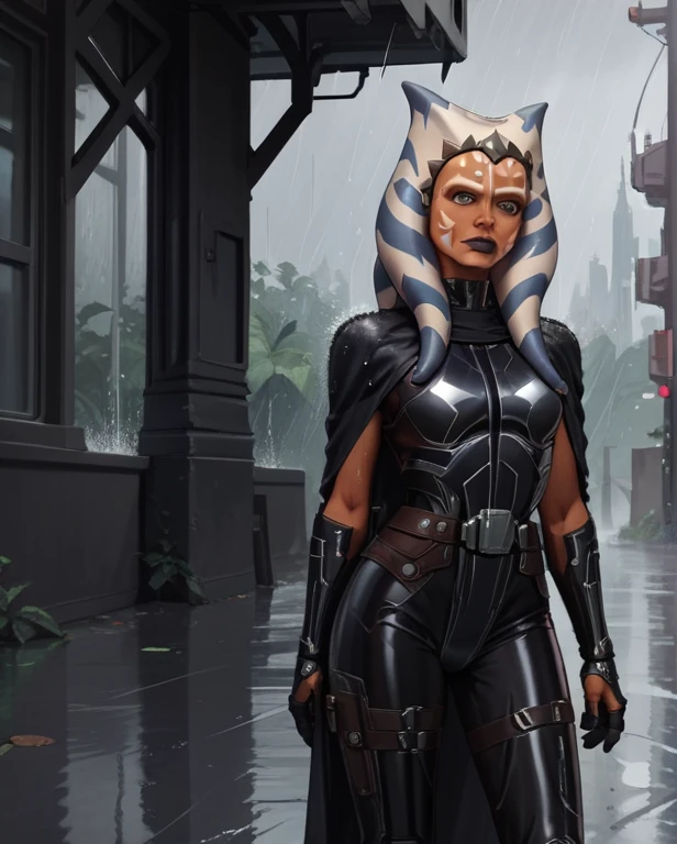 score_9,score_8_up,score_7_up,score_6_up,
ahsoka, bo katan armor
body, wet,    split, standing on 2 legs,
armor,gloves,black bodysuit,latex black cape,belt,rain,
science fiction,sith base, star wars, outdoors,  rain, 
solo,