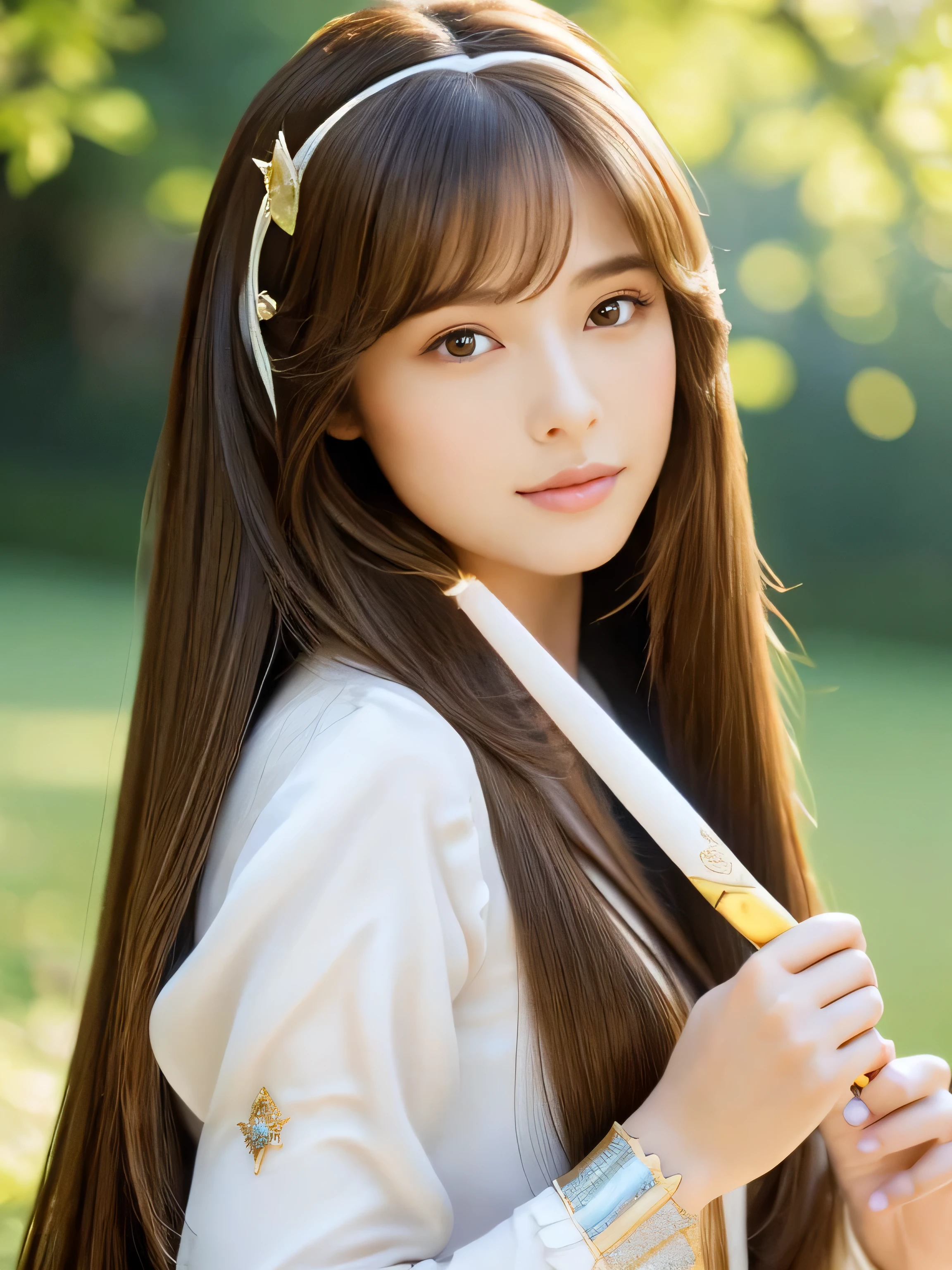 ((Full Shot:1.3)) (big 1.4) ((highest quality)), ((masterpiece)), (Get used to it), Perfect Face (1 girl) (Japanese) (She is 18 years old、The cutest and most beautiful fantasy girl from Japan) ((highest quality)), ((masterpiece)), length Light brown hair length, Shiny brown hair, Silky Hair, Straight brown hair, length light brown straight hair, Perfect Silky Straight Hair, Straight light brown hair Her hair is long and straight, detailed ((big 1.4)) Super Long Hair down to the ankles ((Neat bangs The neatly trimmed bangs are princess cut and cover the entire forehead.........))... bright crimson lips good, Anatomically correct hand Thin fingers Anatomically correct five fingers Sexy professional makeup Beautiful Japanese girl face, Japanese facial features, Long Hair shiny Long Hair, length, Shiny light brown hair, length, Straight light brown hair, Her hair is long and straight, Super Long Hair girl, Silky Hair, length Light brown hair, Silky Hair, length, Flat Hair, Silky texture, Long Hair, length, Flowing light brown hair, thin and shiny hair Anatomically correct、White beautiful human skin and detail of hands and fingers Beautiful Eyes Mouth Details the corners of the mouth rise slightly Cool look (The eyebrows are dark brown in color) (She is wearing the gorgeous blue dress worn by Cinderella in the live-action version. Disney Color Photos、tumbler、Renaissance、Cinderella、She is wearing a gorgeous white Victorian dress..) (This is a European pasture in the 16th century.:1.5) (She has a healing wand、Posing as if casting a healing spell:2.0)