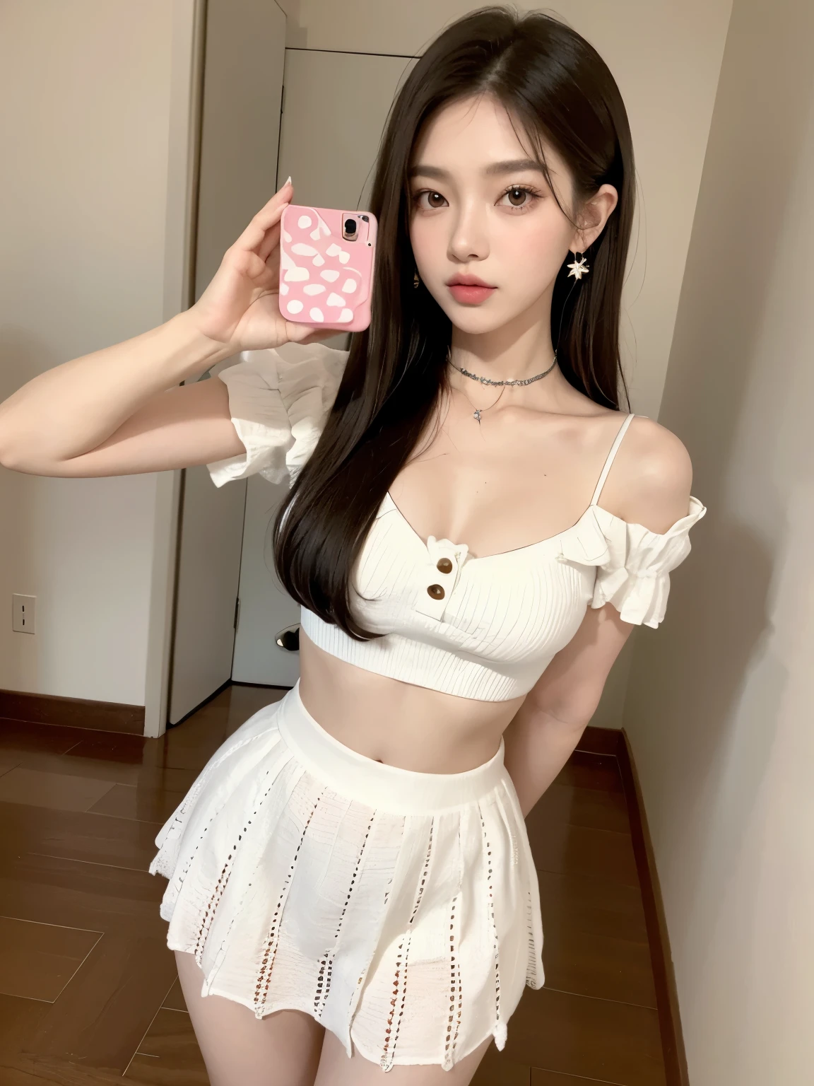 8k,masterpiece, best quality, camera down,realistic, real, incredible_absurd, wallpaper, 3 Girls, Details clear,Smile,,beautiful eyes,Cheerleader, Long hair, Brown hair, Pink Hair, curls, Small Breasts, Qingfu, , Shorts under skirt, White stockings, earrings, period, Half-fingered gloves ,