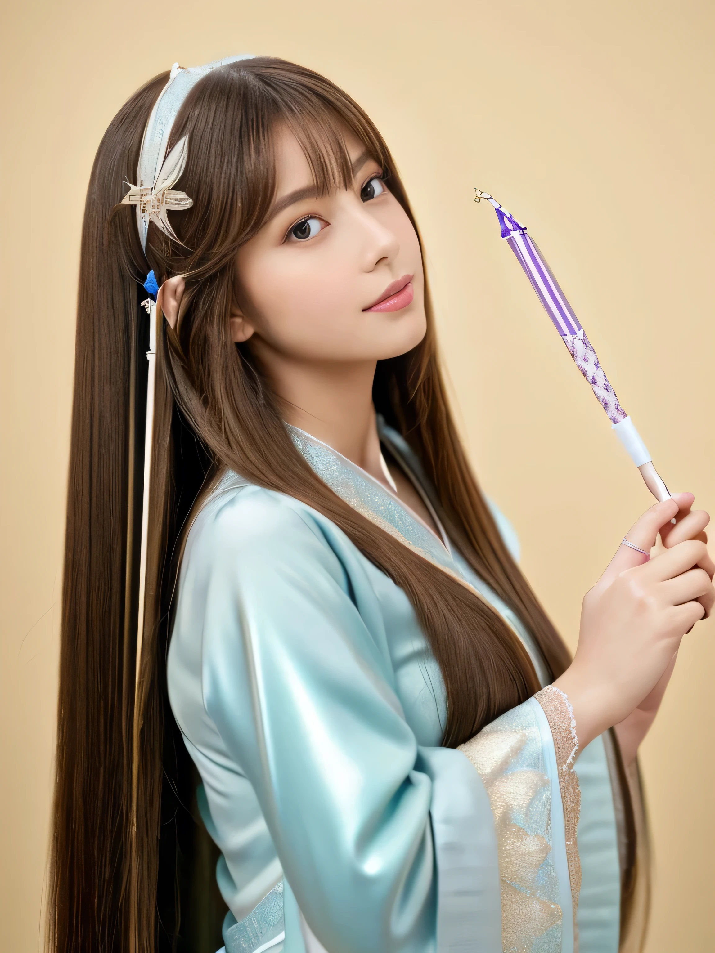 ((Full Shot:1.3)) (big 1.4) ((highest quality)), ((masterpiece)), (Get used to it), Perfect Face (1 girl) (Japanese) (She is 18 years old、The cutest and most beautiful fantasy girl from Japan) ((highest quality)), ((masterpiece)), length Light brown hair length, Shiny brown hair, Silky Hair, Straight brown hair, length light brown straight hair, Perfect Silky Straight Hair, Straight light brown hair Her hair is long and straight, detailed ((big 1.4)) Super Long Hair down to the ankles ((Neat bangs The neatly trimmed bangs are princess cut and cover the entire forehead.........))... bright crimson lips good, Anatomically correct hand Thin fingers Anatomically correct five fingers Sexy professional makeup Beautiful Japanese girl face, Japanese facial features, Long Hair shiny Long Hair, length, Shiny light brown hair, length, Straight light brown hair, Her hair is long and straight, Super Long Hair girl, Silky Hair, length Light brown hair, Silky Hair, length, Flat Hair, Silky texture, Long Hair, length, Flowing light brown hair, thin and shiny hair Anatomically correct、White beautiful human skin and detail of hands and fingers Beautiful Eyes Mouth Details the corners of the mouth rise slightly Cool look (The eyebrows are dark brown in color) (She is wearing the gorgeous blue dress worn by Cinderella in the live-action version. Disney Color Photos、tumbler、Renaissance、Cinderella、She is wearing a gorgeous white Victorian dress..) (This is a European pasture in the 16th century.:1.5) (She has a healing wand、Posing as if casting a healing spell:2.0)