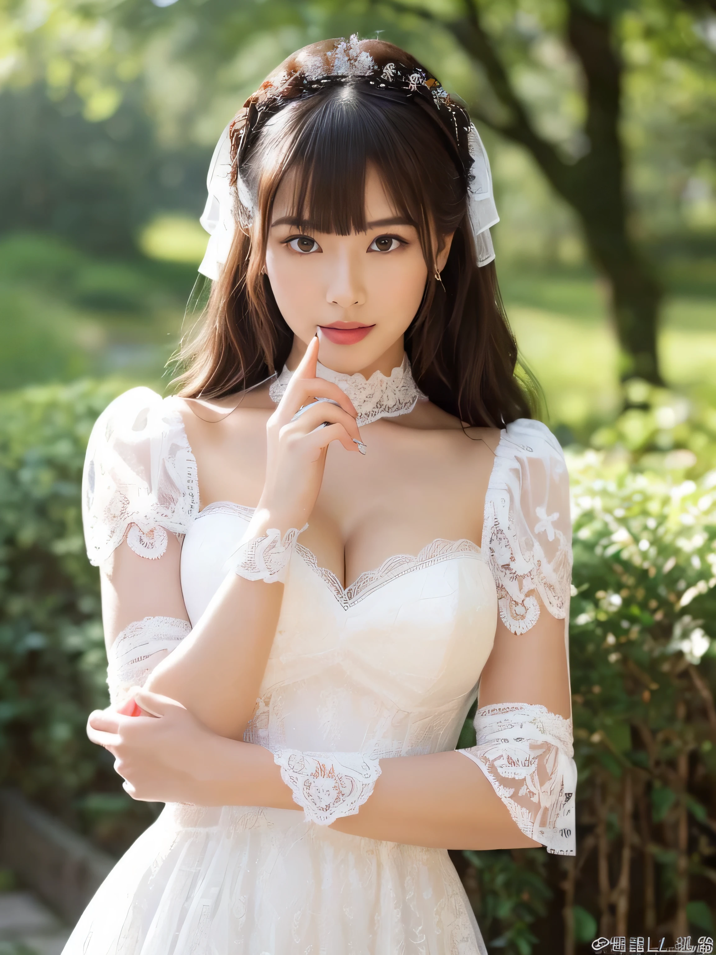 ((Full Shot:1.3)) (Big Tits 1.4) ((highest quality)), ((masterpiece)), (Get used to it), Perfect Face (She is 24 years old、The sexiest and most beautiful Japanese fantasy girls) ((highest quality)), ((masterpiece)) ((Her incredibly straight, waist-length, high quality hair is very shiny and glossy and has a lot of volume and shine. Her hair is a deep black.)) (Her bangs are beautiful and full:1.3) ((big 1.4)) (Perfect sexy professional makeup bright crimson lips Solid black eyeliner) Beautiful japanese sexy face, Japanese facial features, (She has the typical skin tone and body type of a Japanese person.) Hand and finger detail Beautiful Eyes Mouth Details the corners of the mouth rise slightly Cool look (The eyebrows are dark brown in color) (She is wearing a fantasy pure white lace gown dress and healing spellcaster gear.:1.5 She is wearing a gorgeous white Victorian dress:1.I'wear 5..) (She holds a healing wand、Posed as if casting a healing spell:2.4) (Open your mouth:1.5) (This is in the forest of a fantasy world) good, Anatomically correct hand Thin fingers 5 anatomically correct fingers
