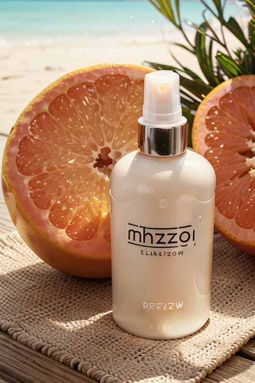 Please design a lotion bottle. The brand name is BreezyGlow Summer Scented Moisturizing Lotion with grapefruit next to it.
