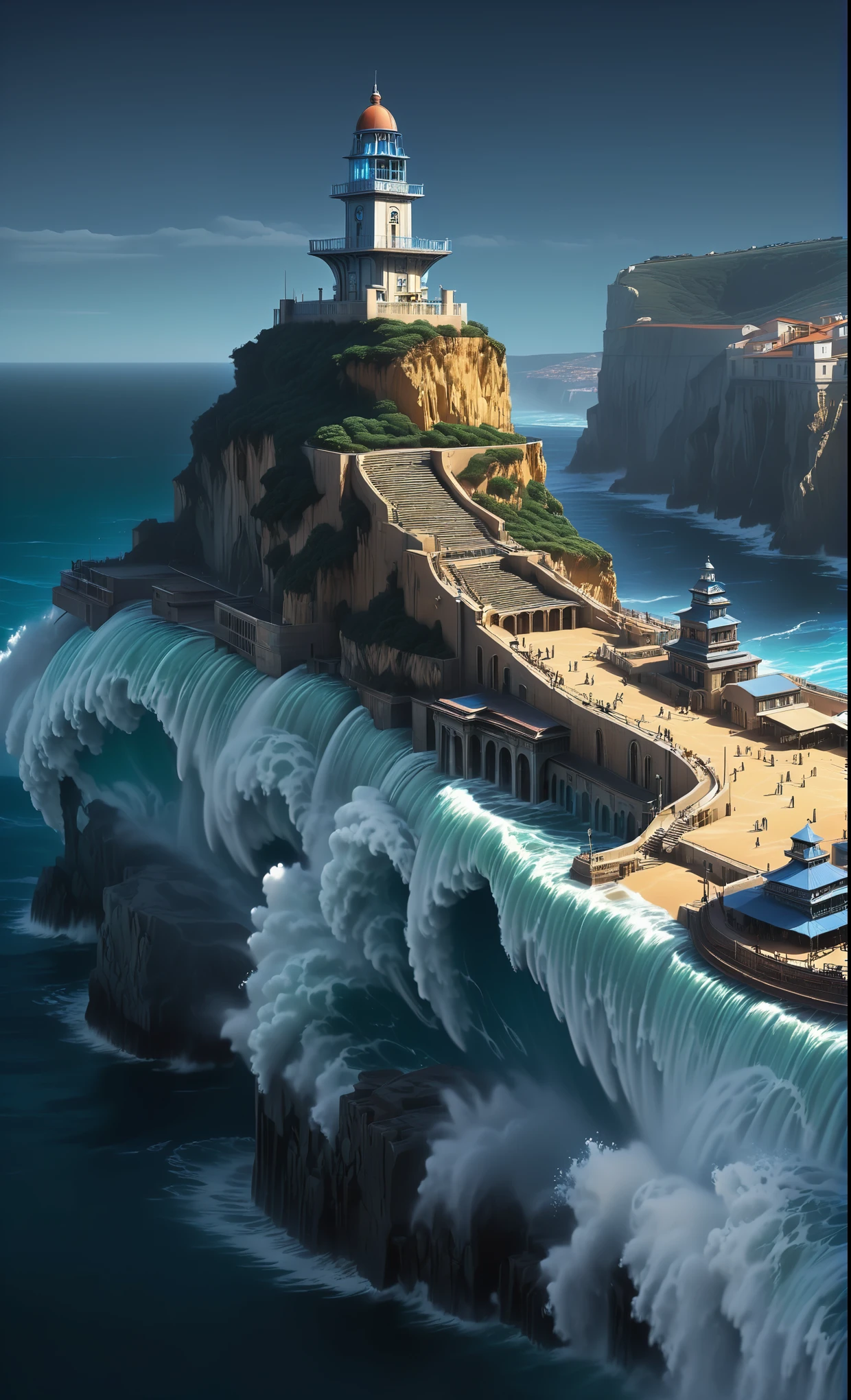 Nazare Nautica vol.2 Oldtown, by Luis Duarte, Nanopunk, blue shading, Nazare style, Element Water, Mythpunk, Graphic Interface, Space Art, Sci-Fic Art, Dark Influence, NijiExpress 3D v3, Kinetic Art, Datanoshing, Oilpainting, Ink v3, Splash style, Abstract Art, Abstract Tech, Cyber Tech Elements, Futuristic, Epic style, Illustrated v3, Deco Influence, AirBrush style, drawing