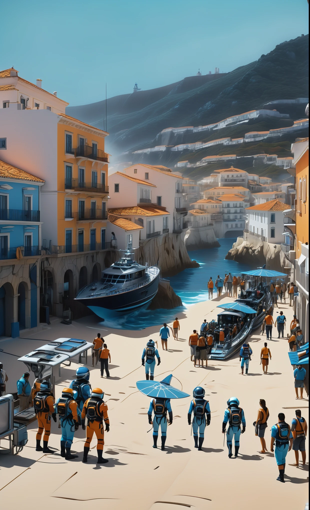 Nazare Nautica vol.2 Oldtown, by Luis Duarte, Nanopunk, blue shading, Nazare style, Element Water, Mythpunk, Graphic Interface, Space Art, Sci-Fic Art, Dark Influence, NijiExpress 3D v3, Kinetic Art, Datanoshing, Oilpainting, Ink v3, Splash style, Abstract Art, Abstract Tech, Cyber Tech Elements, Futuristic, Epic style, Illustrated v3, Deco Influence, AirBrush style, drawing