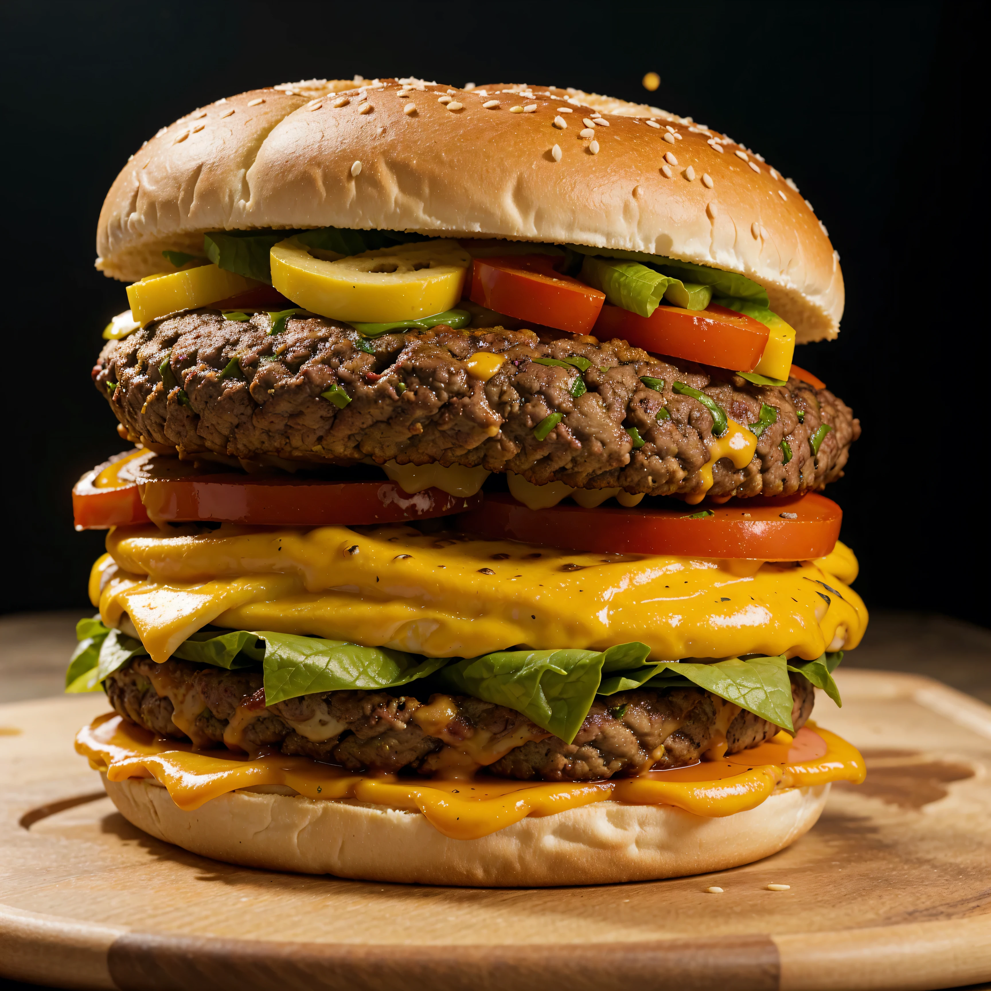 Cheese beef burger, colorfully, high resolution, full lack background